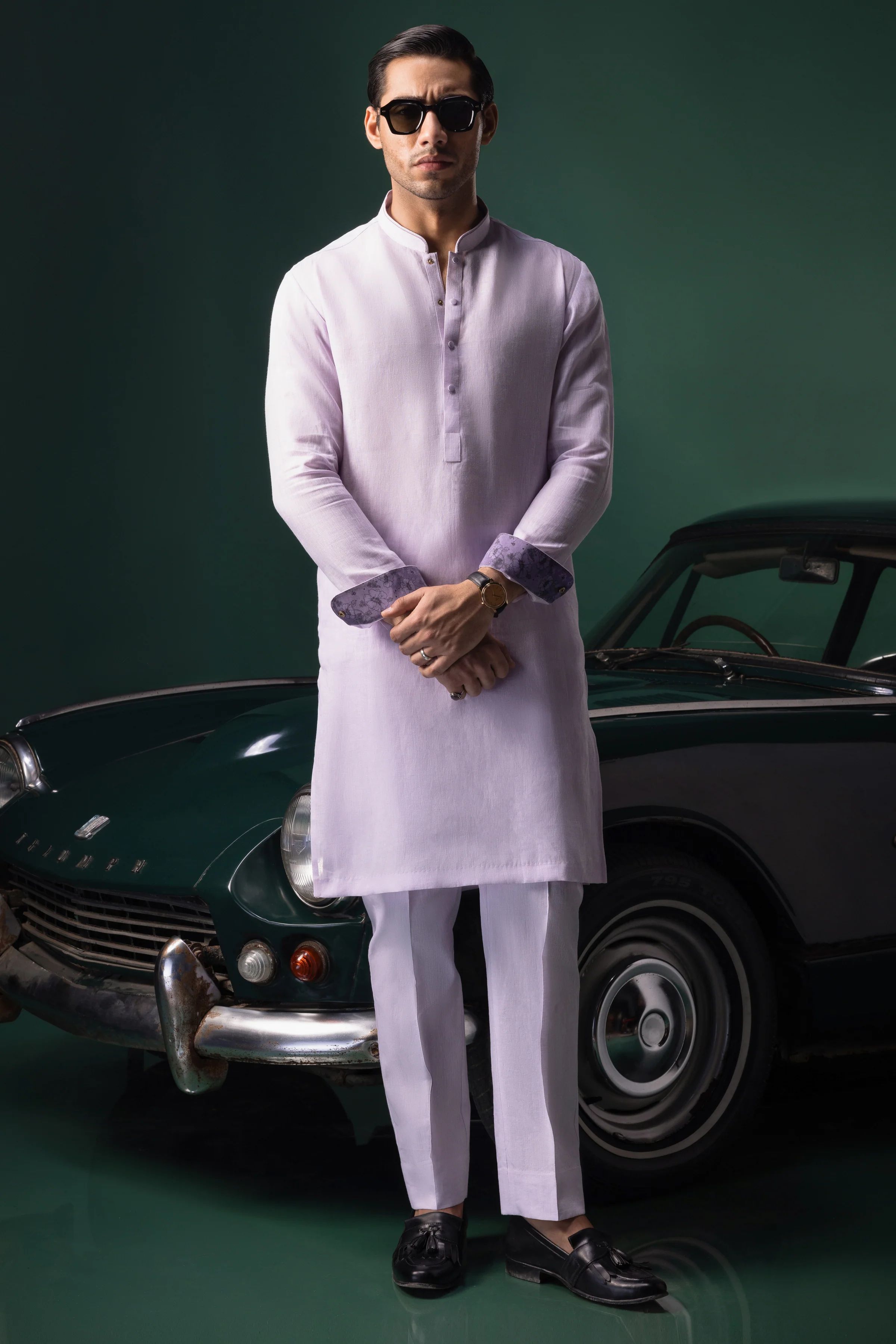 LAVENDER LINEN KURTA TROUSERS | CCMKT-S-39361-2/2 - FRANCE - Image 3