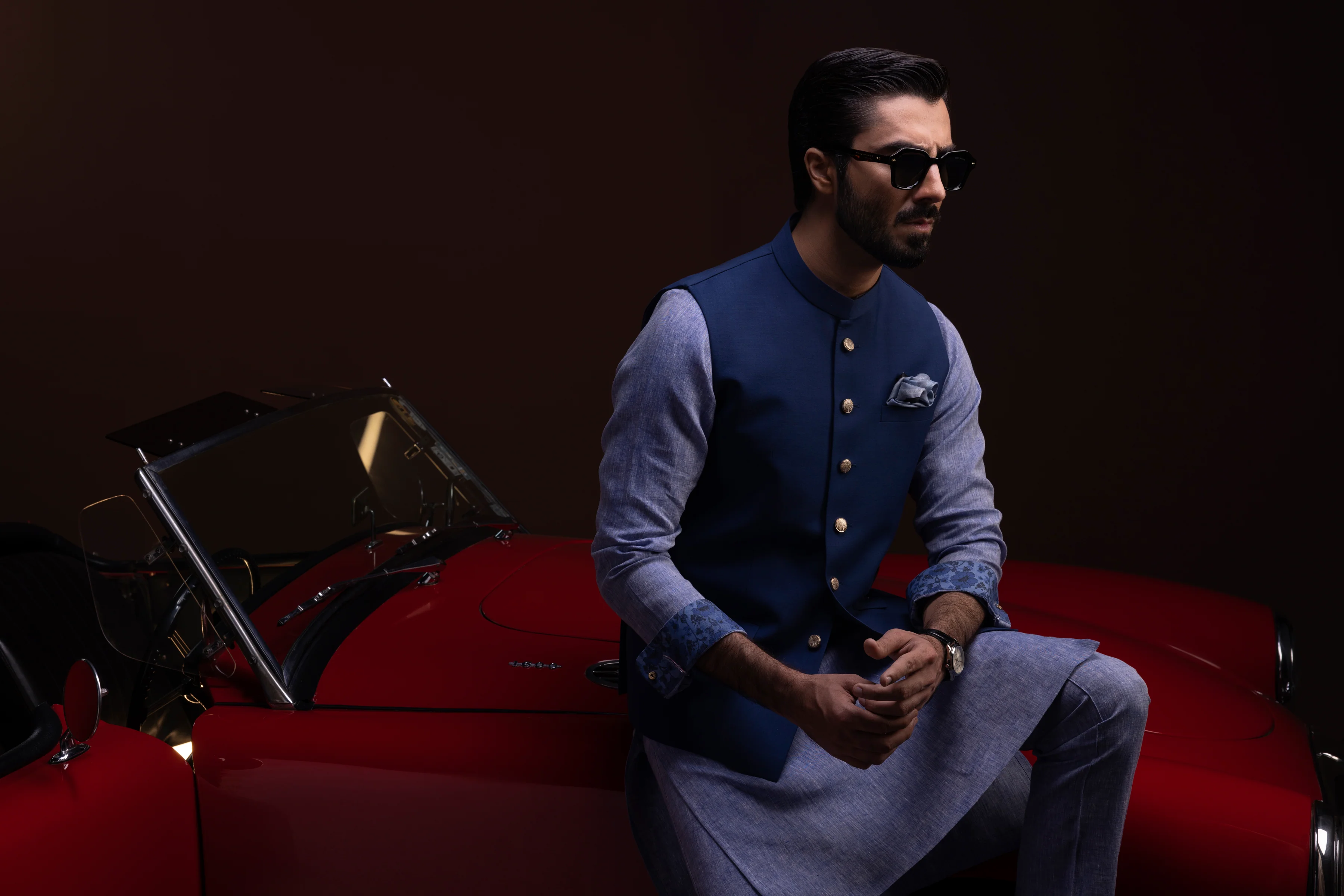 BLUE LINEN KURTA TROUSERS | CCMKT-S-39366-1/2-BELFORT - Image 4