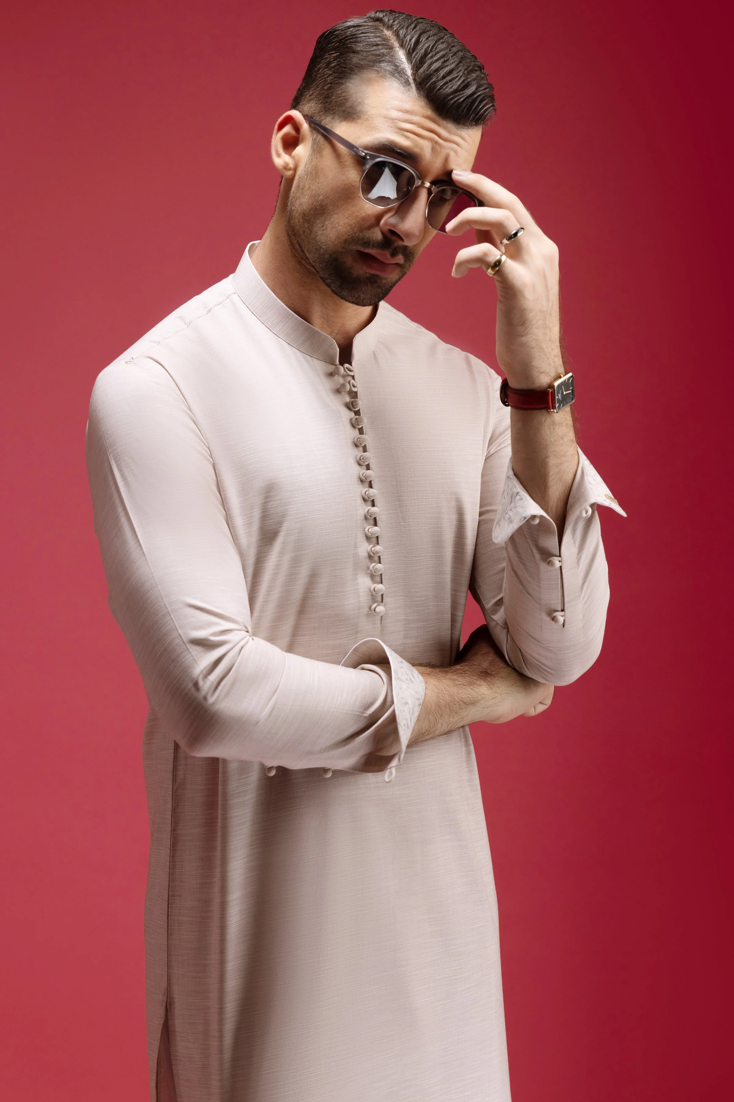 LIGHT BROWN COTTON KURTA TROUSERS | CCMKT-S-39371-4/4 - DENMARK - Image 2