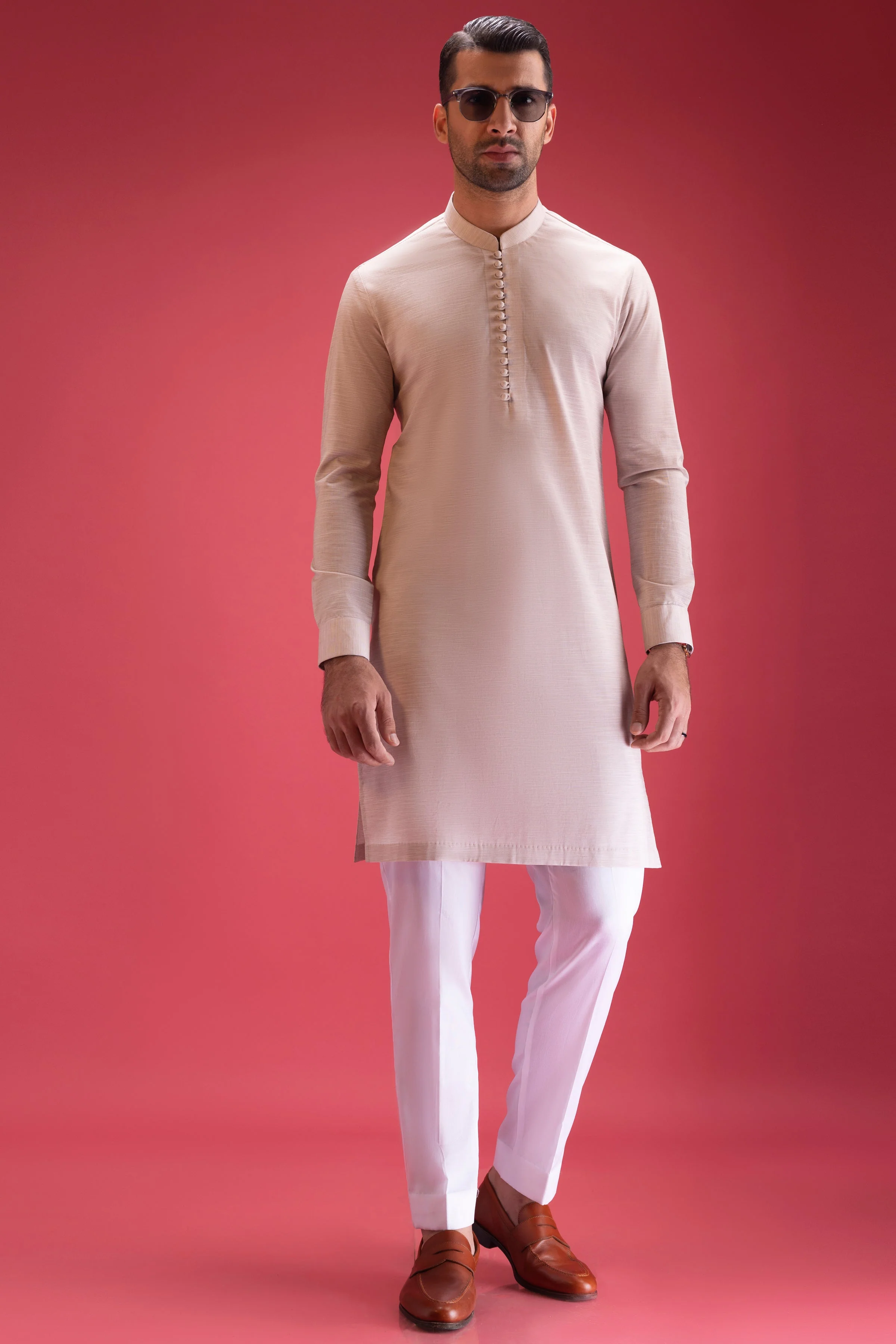 LIGHT BROWN COTTON KURTA TROUSERS | CCMKT-S-39371-4/4 - DENMARK - Image 4