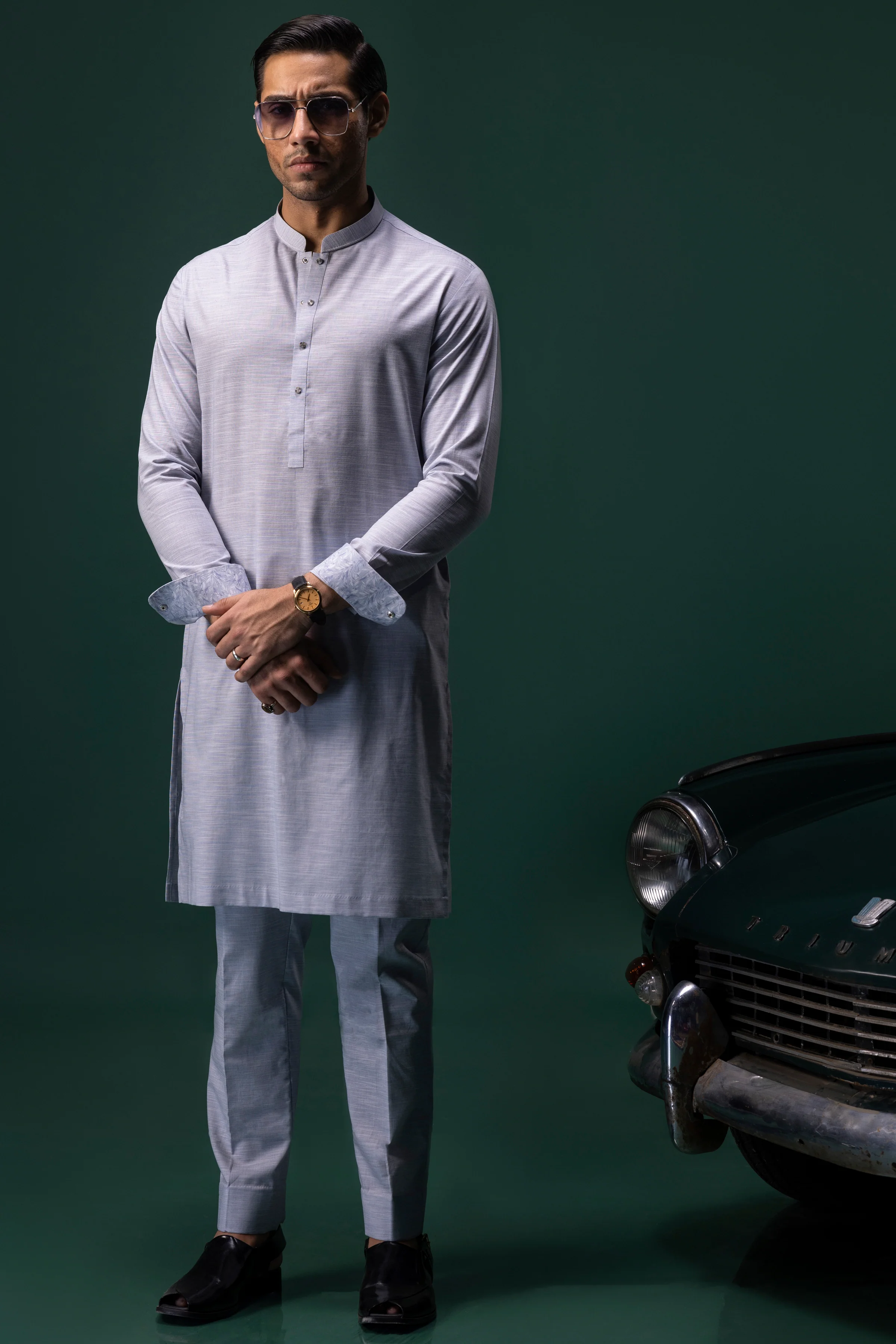 LIGHT BLUE COTTON KURTA TROUSERS | CCMKT-S-39380-4/4 - SERBIA - Image 5