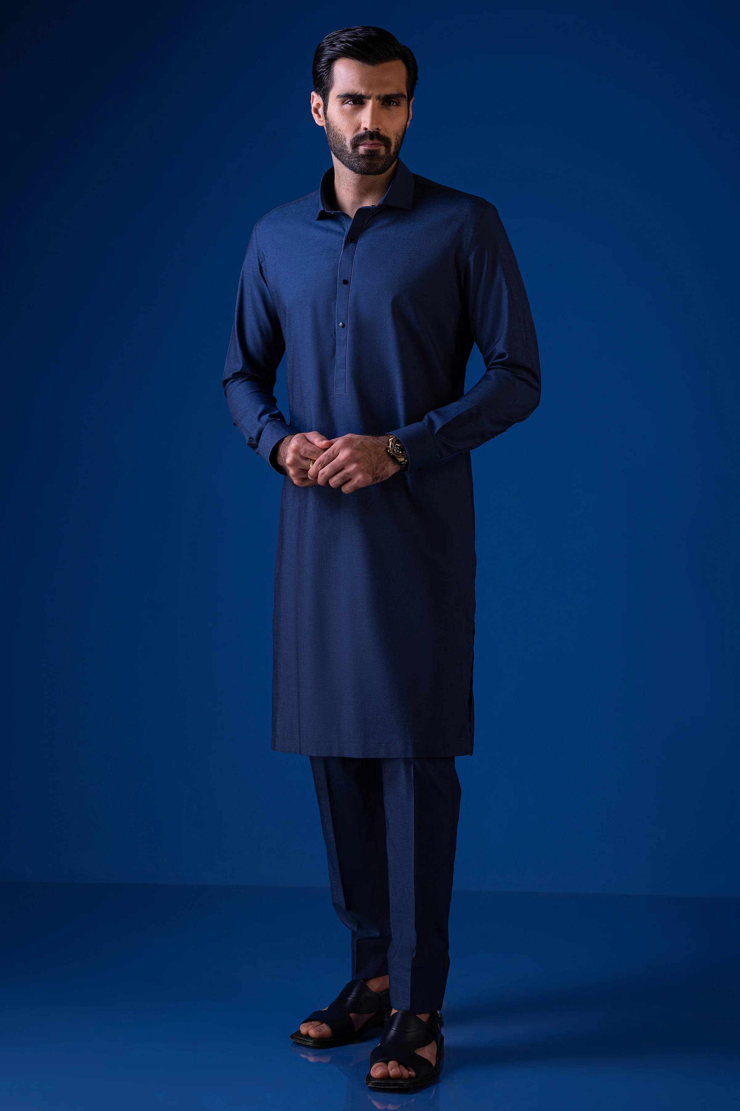 BLUE COTTON KURTA TROUSERS | CCMKT-S-39432-B2 - Image 3