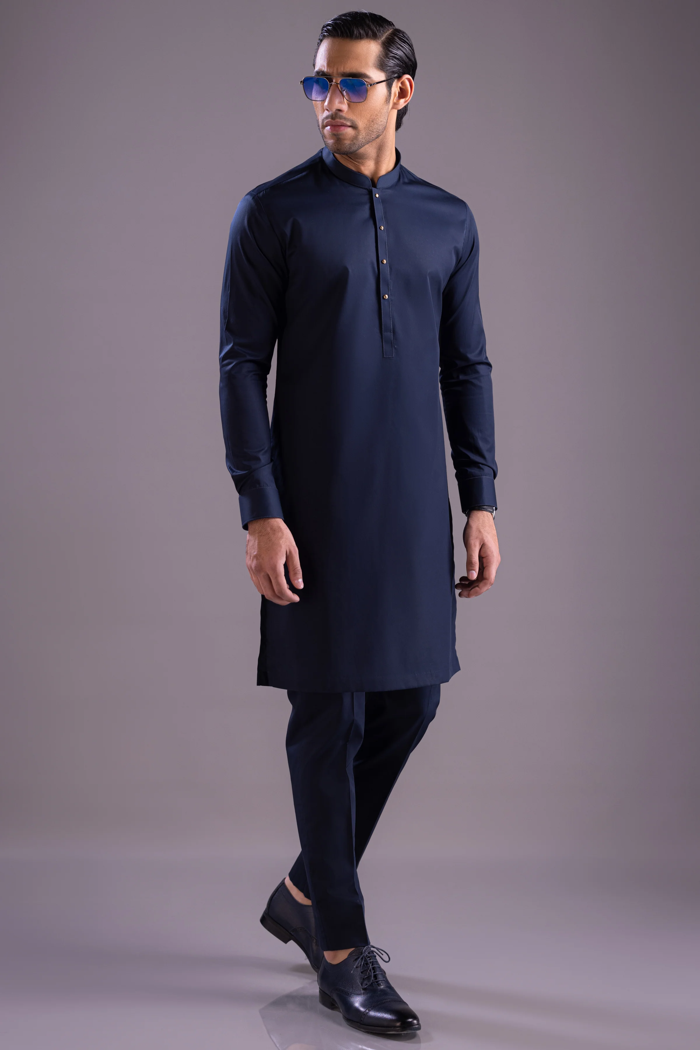 BLUE COTTON KURTA TROUSERS | CCMKT-S-39439-A2-KINGSTONE - Image 2
