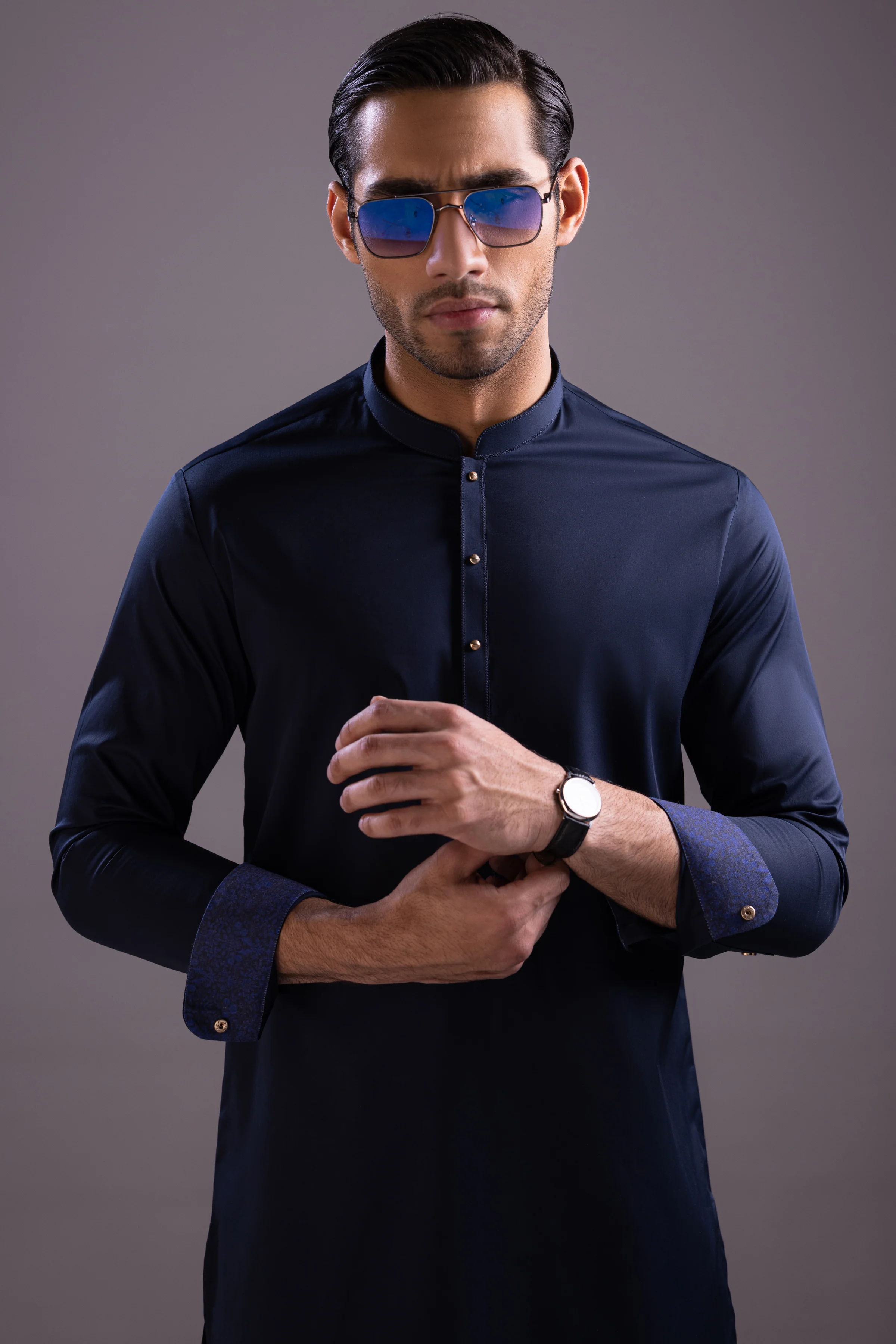 BLUE COTTON KURTA TROUSERS | CCMKT-S-39439-A2-KINGSTONE - Image 3