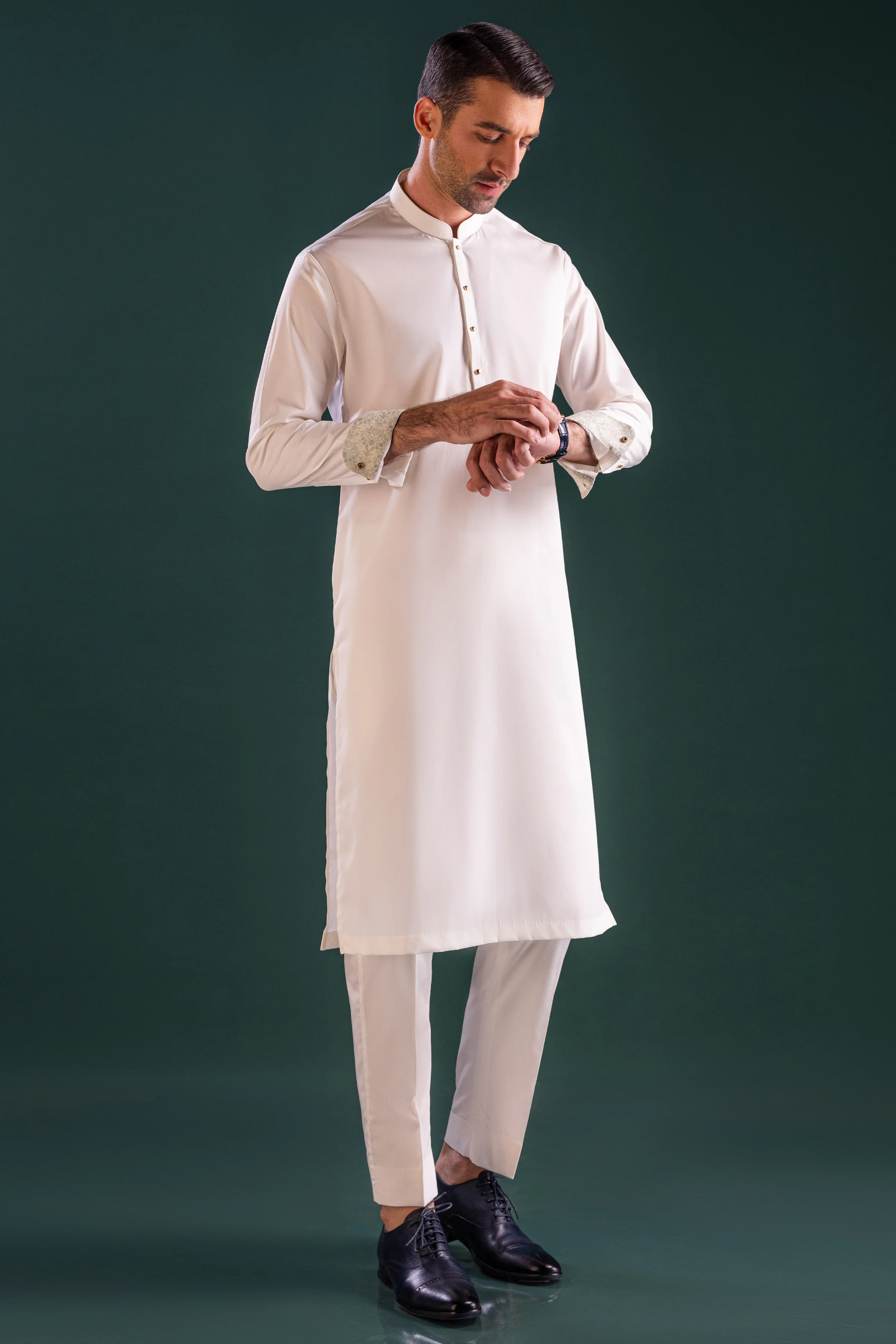 WHITE COTTON KURTA TROUSERS | CCMKT-S-39439-B2-KINGSTONE - Image 4