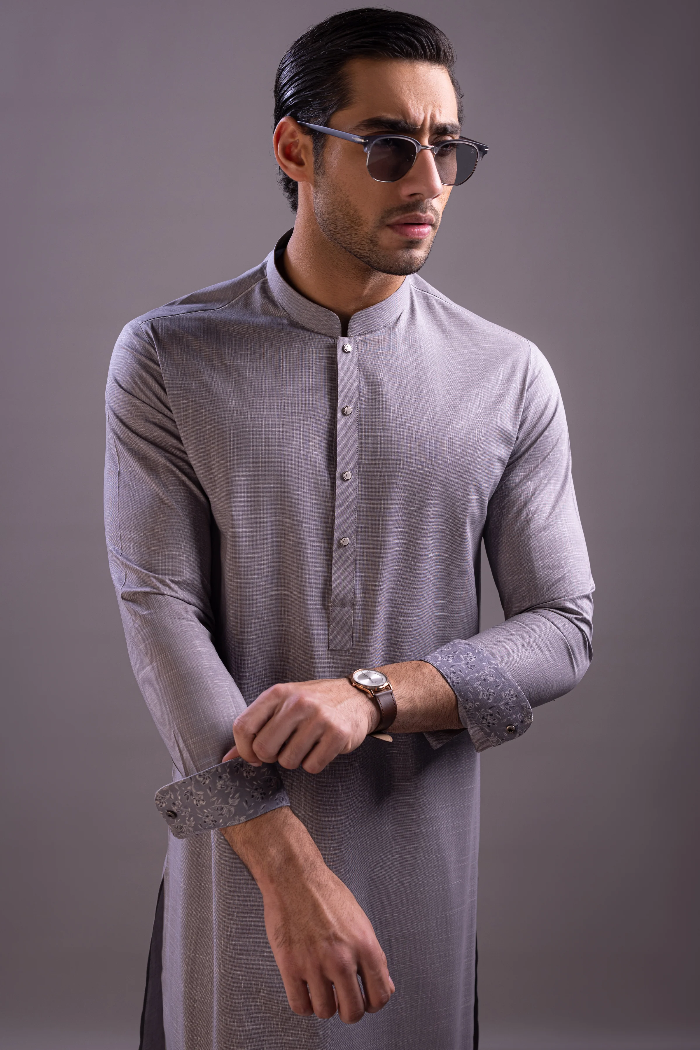 GREY COTTON KURTA TROUSERS | CCMKT-S-39443-B2-ROMANIA - Image 2