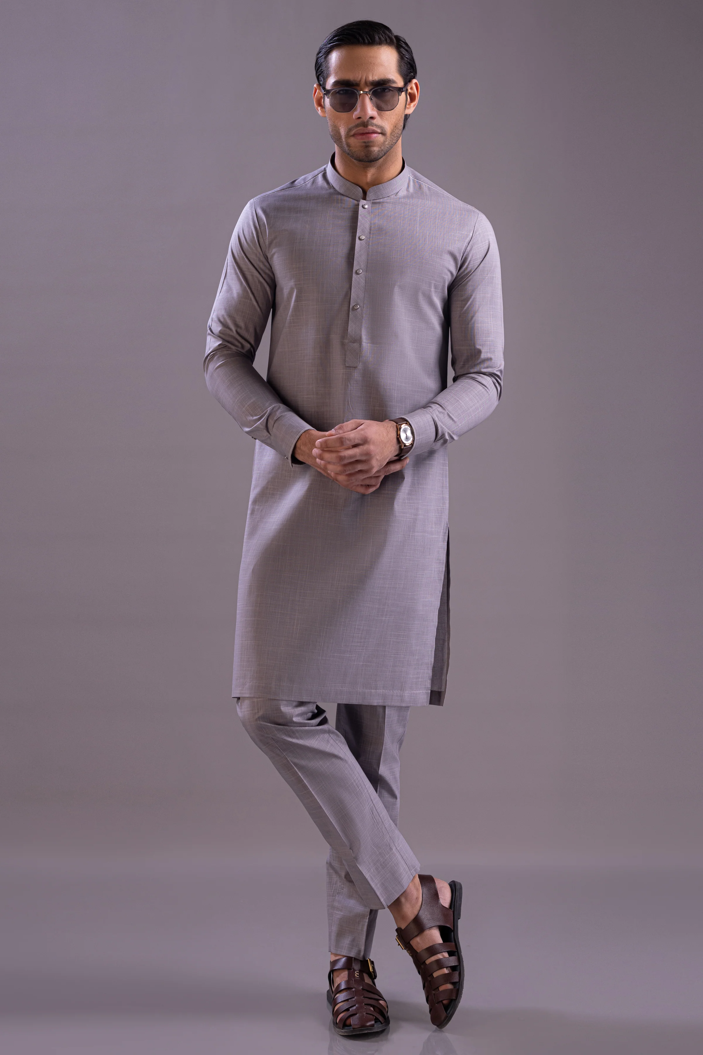 GREY COTTON KURTA TROUSERS | CCMKT-S-39443-B2-ROMANIA - Image 3