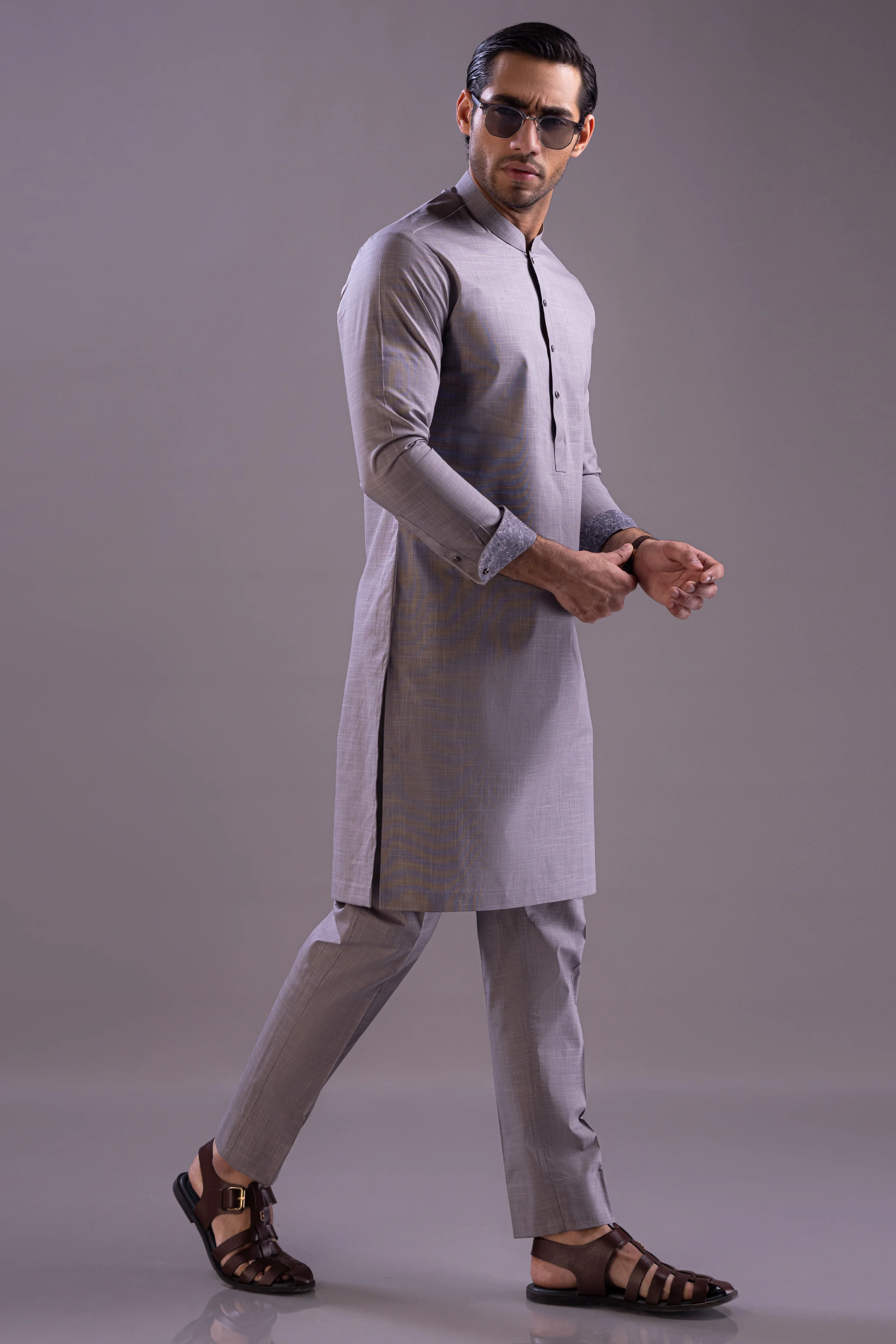 GREY COTTON KURTA TROUSERS | CCMKT-S-39443-B2-ROMANIA - Image 4