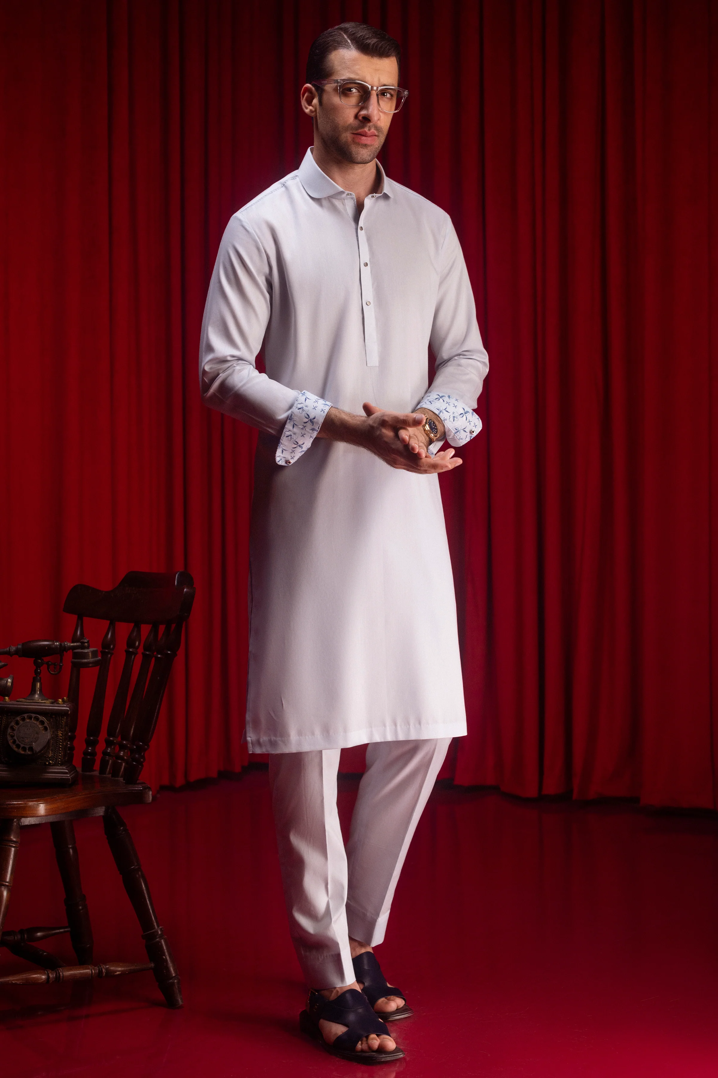 SKY BLUE COTTON KURTA TROUSERS | CCMKT-S-39521-B4 - Image 5