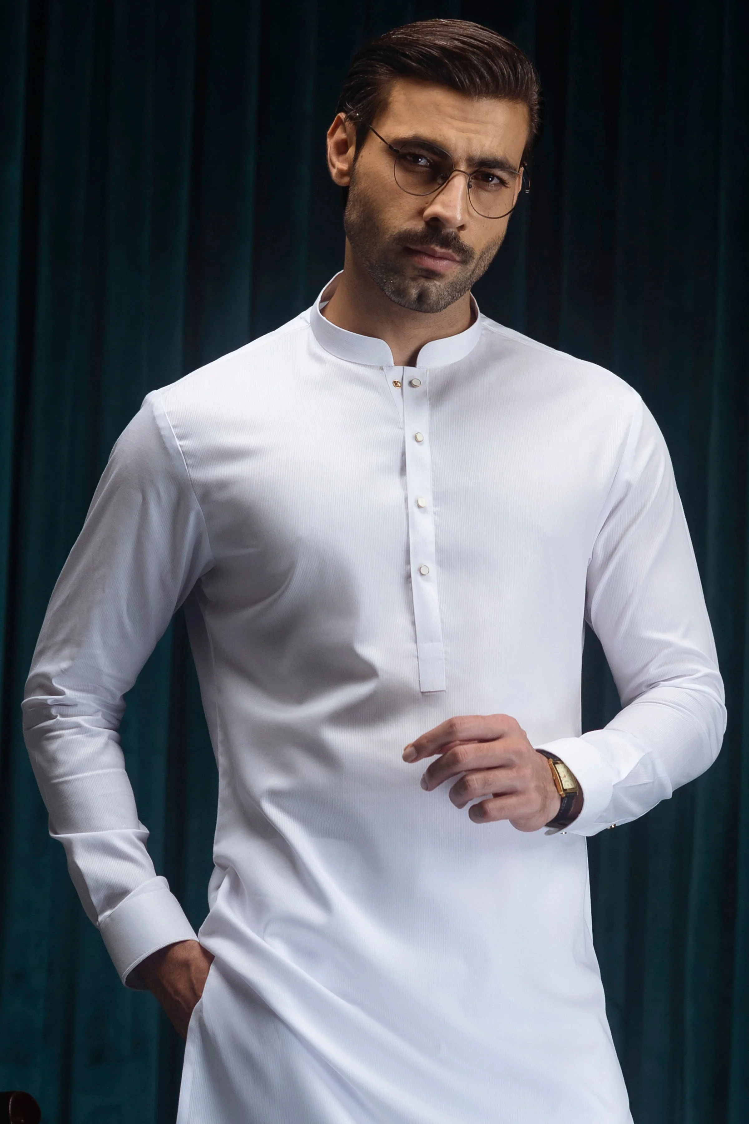 OPTICAL WHITE BLENDED KURTA TROUSERS | CCMKT-S-39542-A3 - Image 2