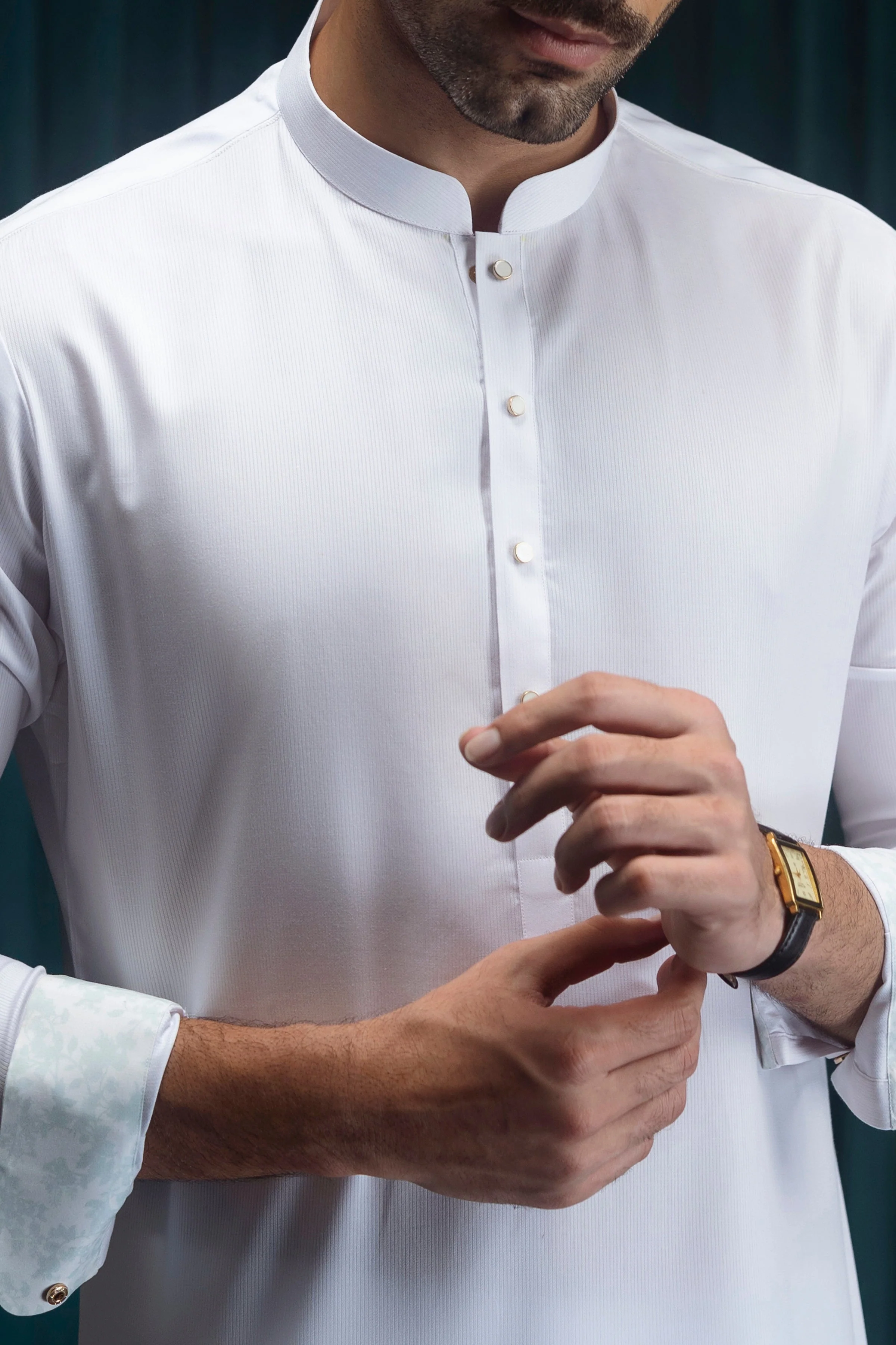 OPTICAL WHITE BLENDED KURTA TROUSERS | CCMKT-S-39542-A3 - Image 3
