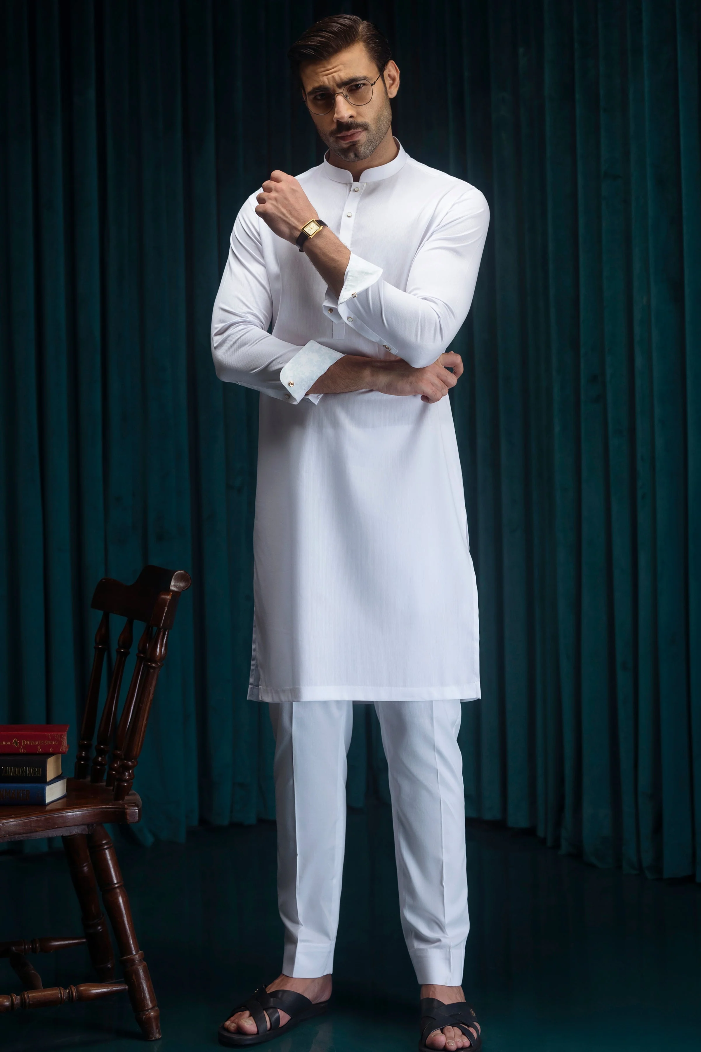 OPTICAL WHITE BLENDED KURTA TROUSERS | CCMKT-S-39542-A3 - Image 4
