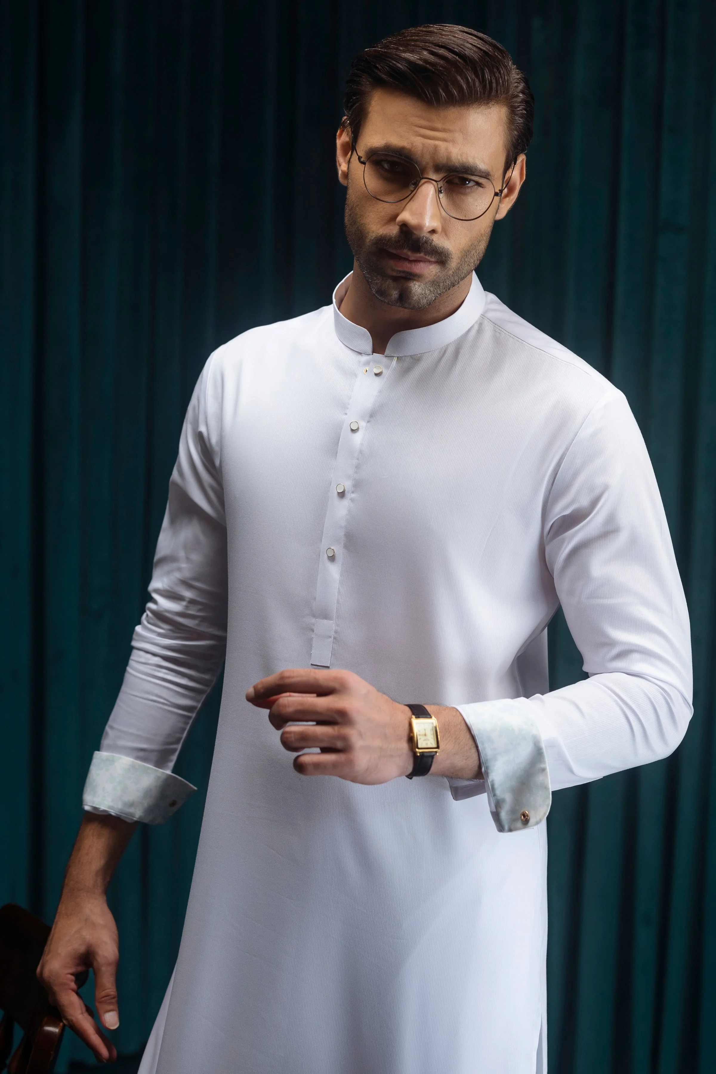 OPTICAL WHITE BLENDED KURTA TROUSERS | CCMKT-S-39542-A3 - Image 5