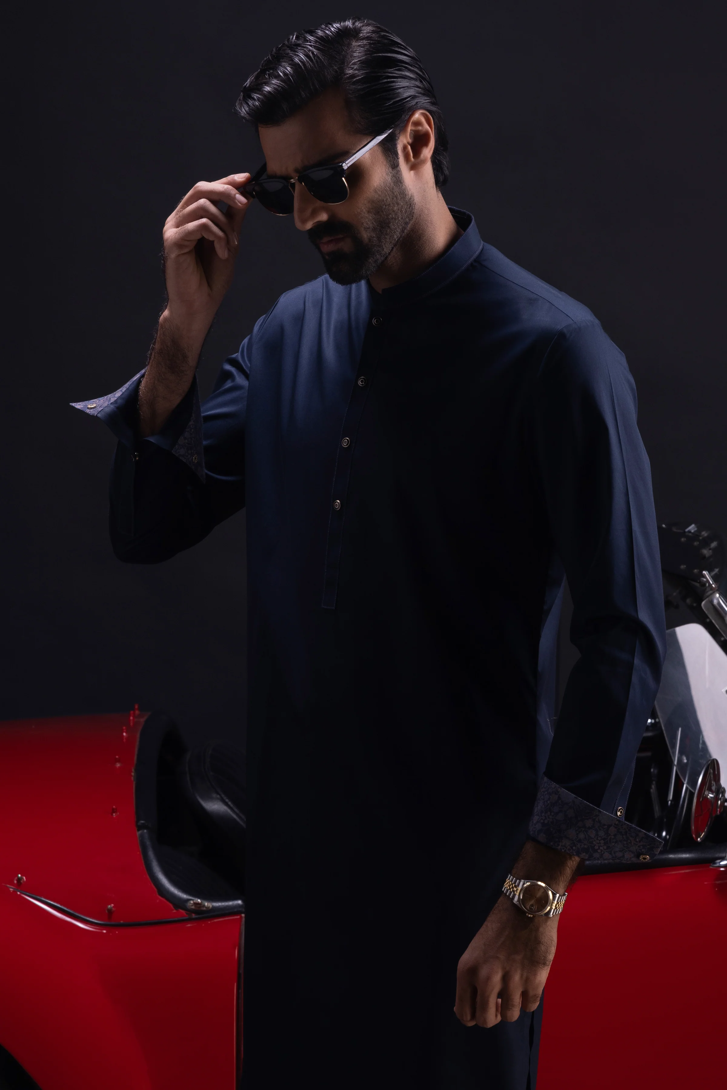 NAVY COTTON KURTA TROUSERS | CCMKT-S-US-39368-1/4 - OSLO - Image 2