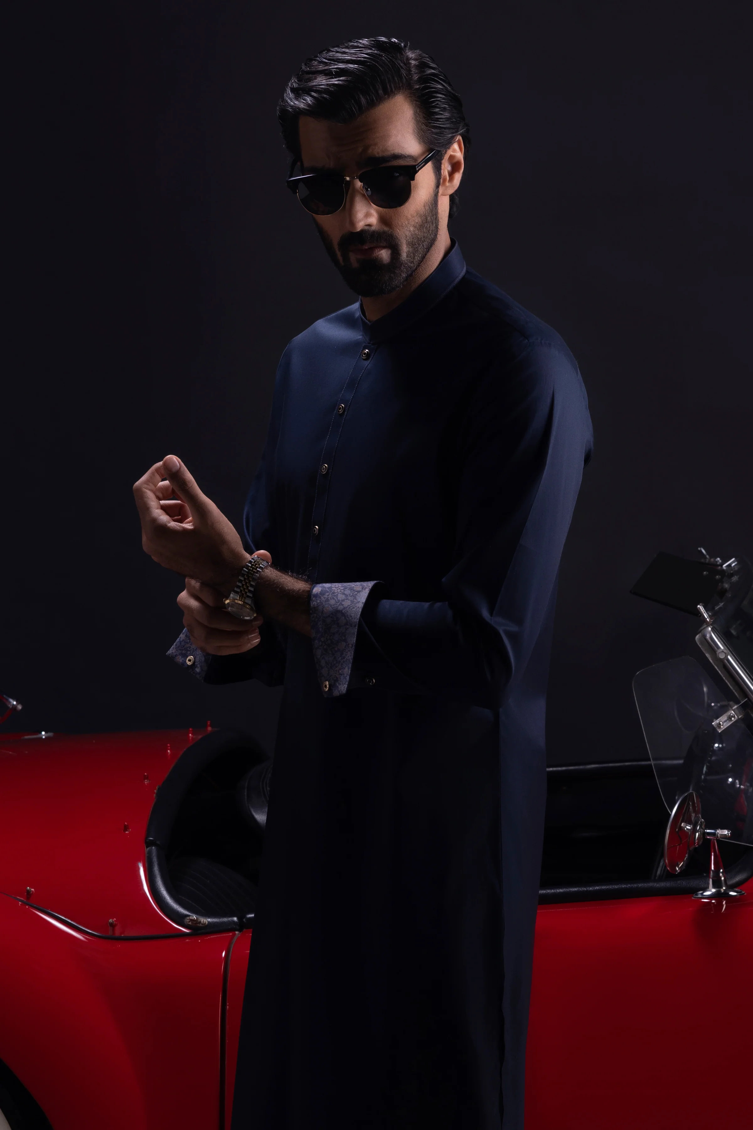NAVY COTTON KURTA TROUSERS | CCMKT-S-US-39368-1/4 - OSLO - Image 3