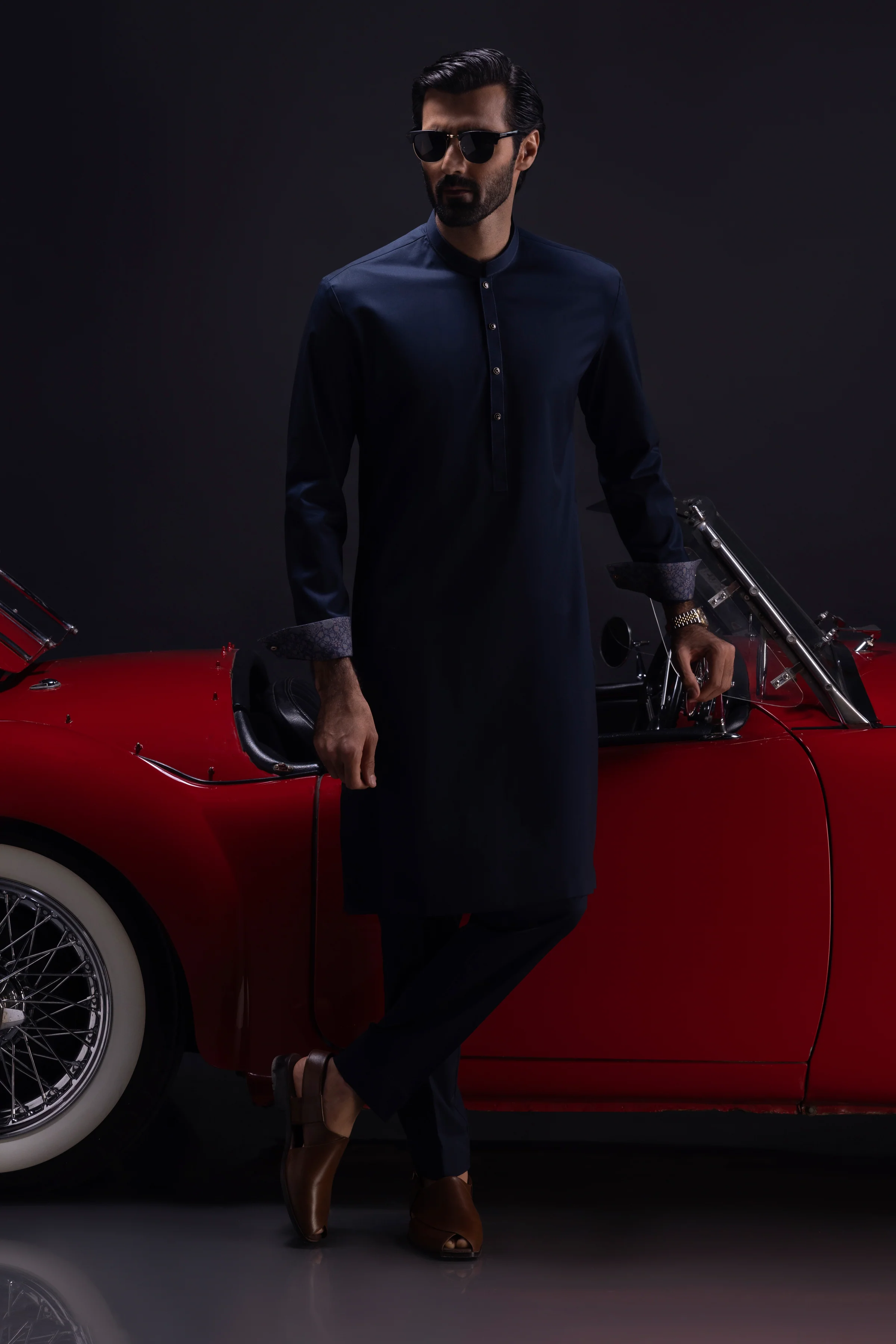 NAVY COTTON KURTA TROUSERS | CCMKT-S-US-39368-1/4 - OSLO - Image 4
