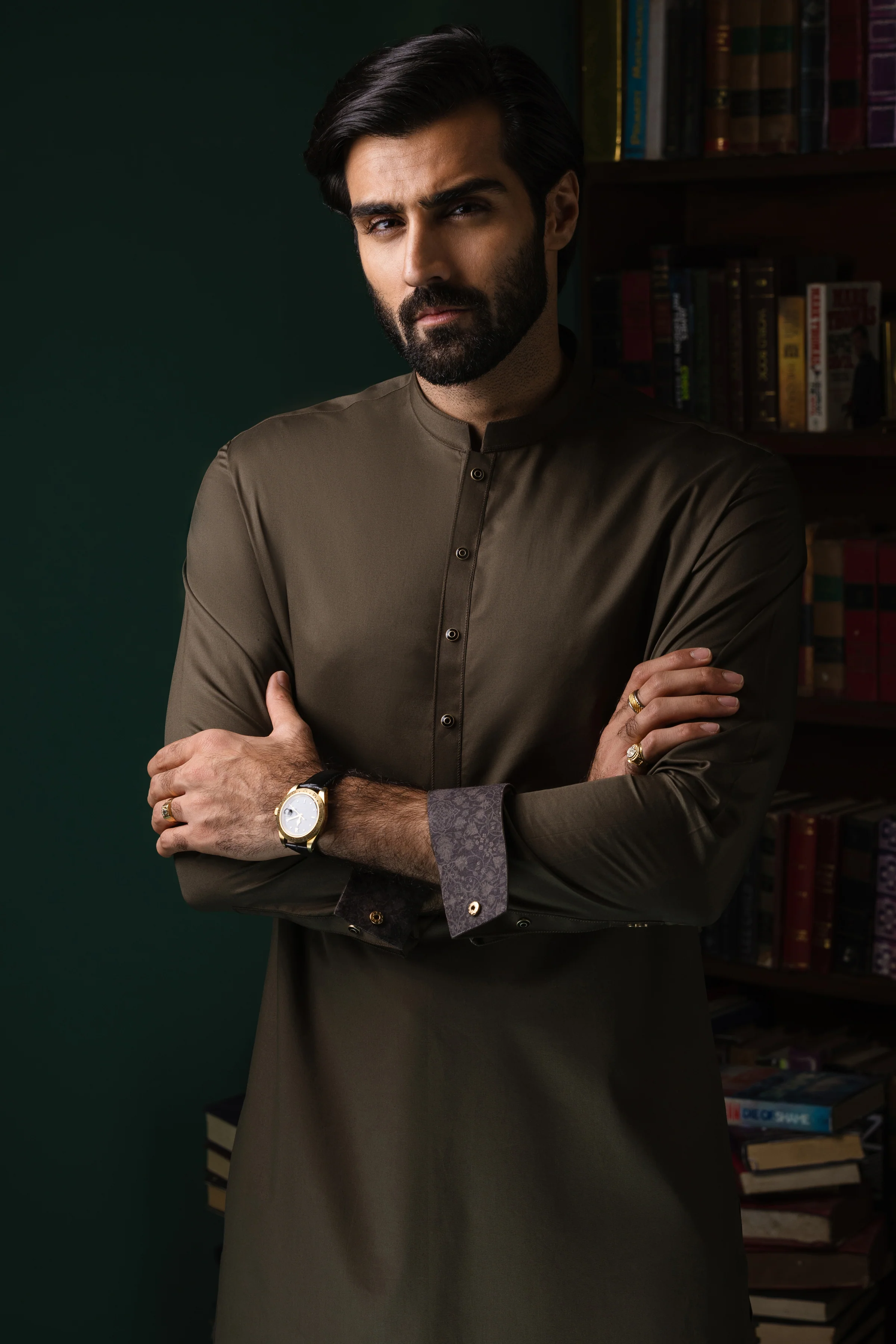 OLIVE COTTON KURTA TROUSERS | CCMKT-S-US-39368-3/4 - OSLO - Image 3