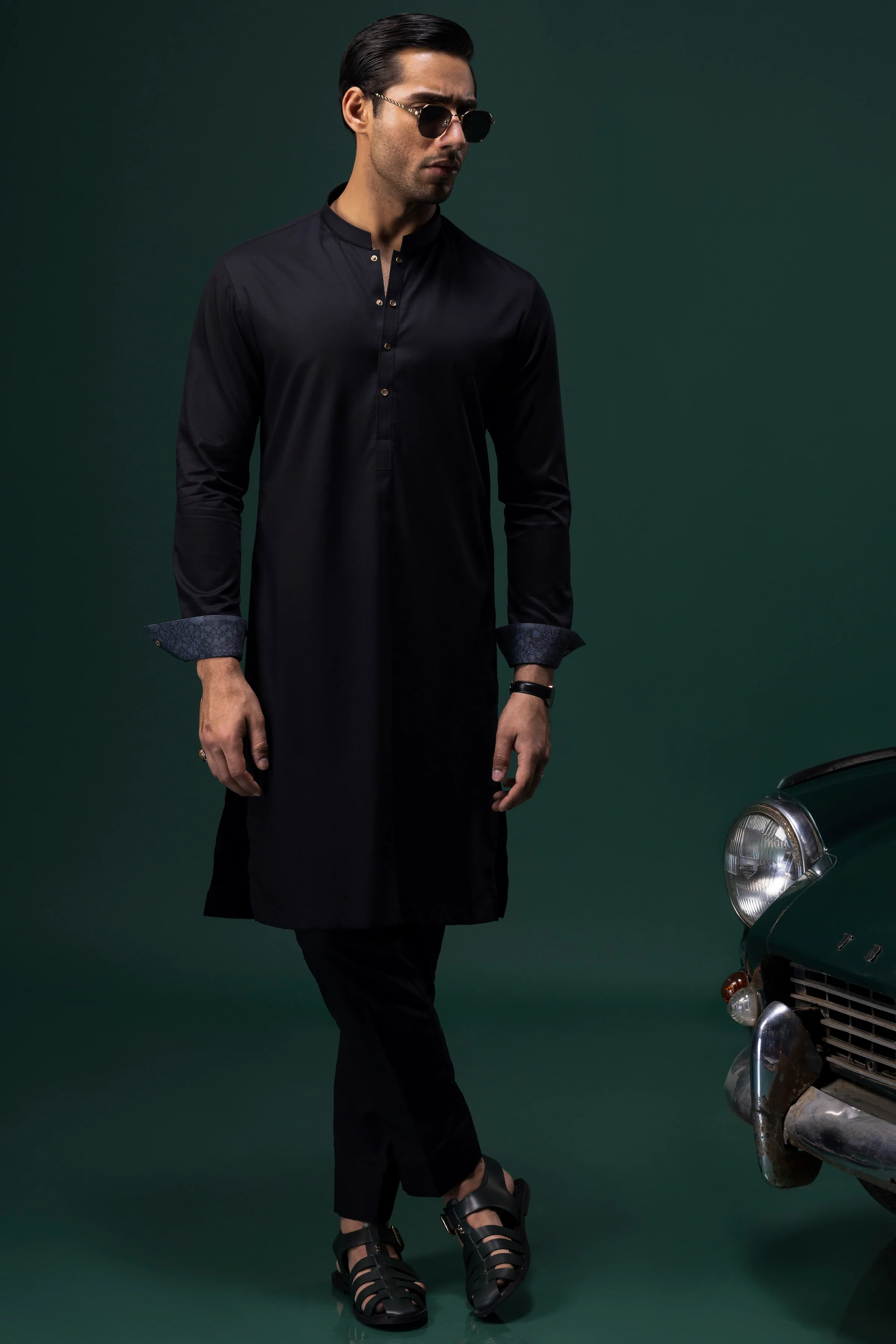 BLACK COTTON KURTA TROUSERS | CCMKT-S-US-39368-4/4 - OSLO - Image 3