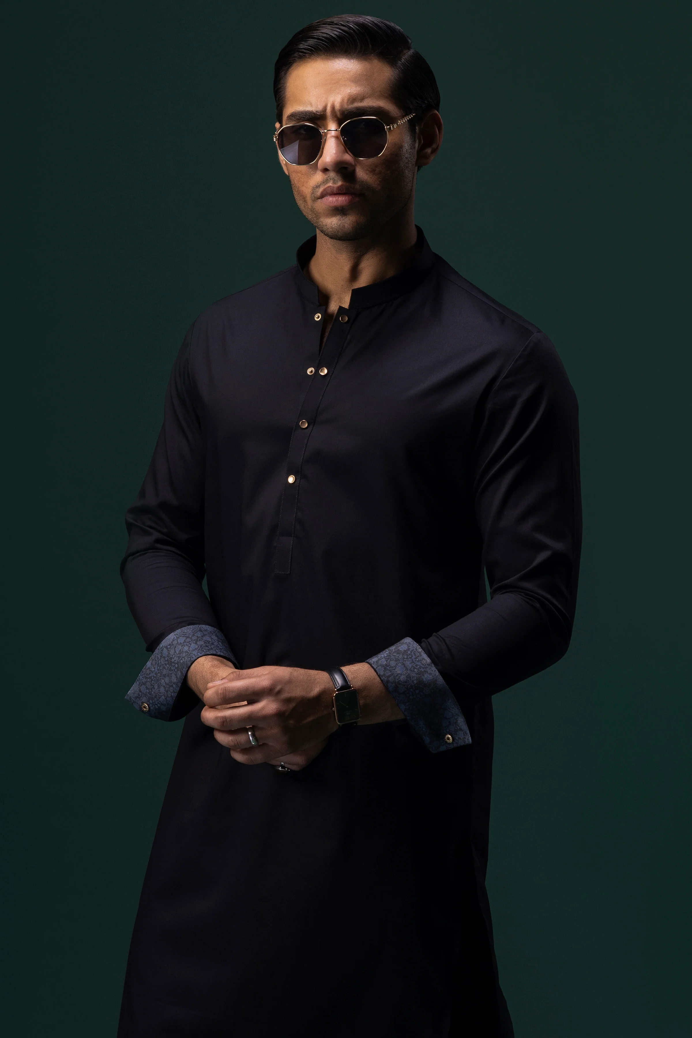BLACK COTTON KURTA TROUSERS | CCMKT-S-US-39368-4/4 - OSLO - Image 4