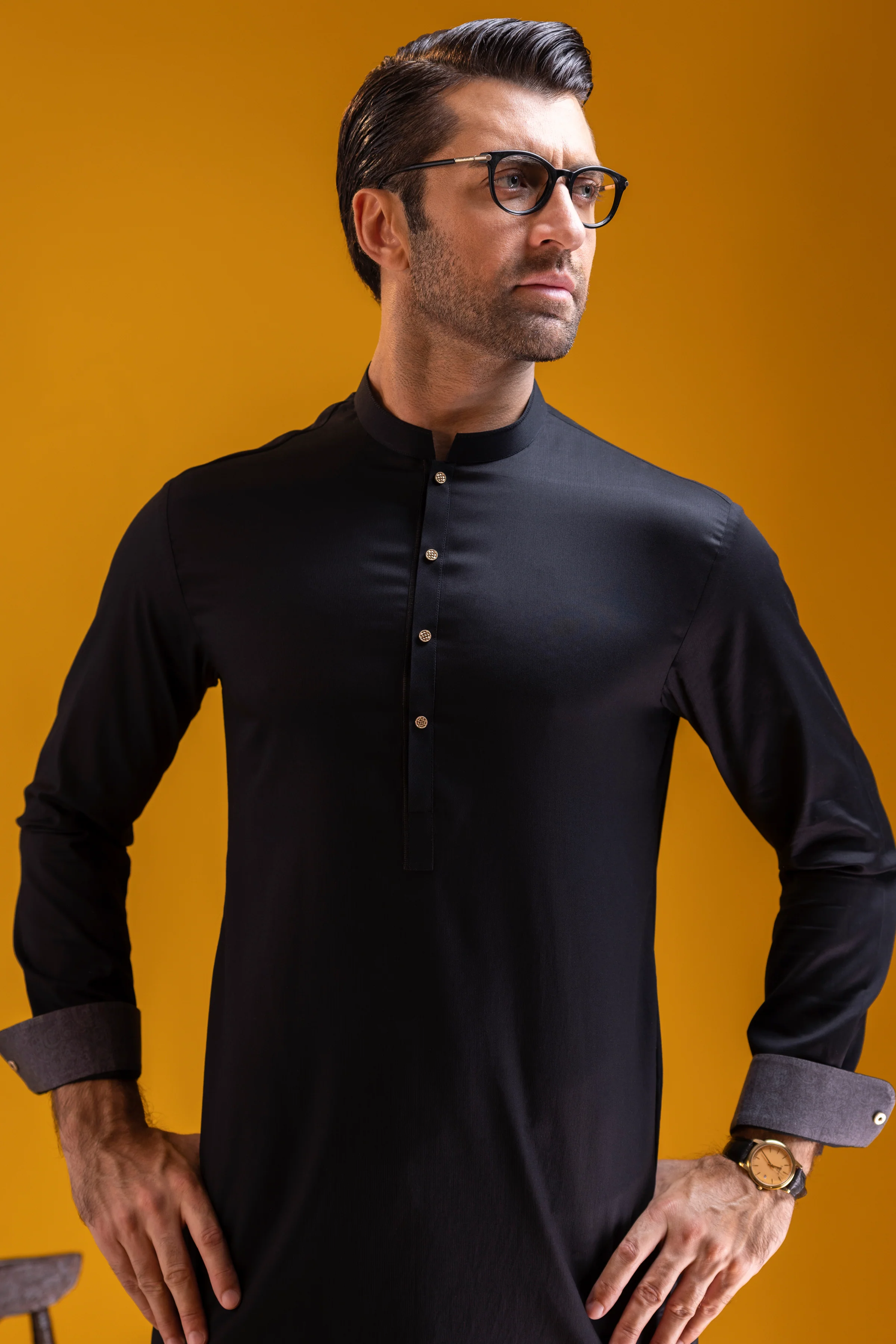 BLACK COTTON KURTA TROUSERS | CCMKT-S-US-39374-3/4 - ANDORRA - Image 2