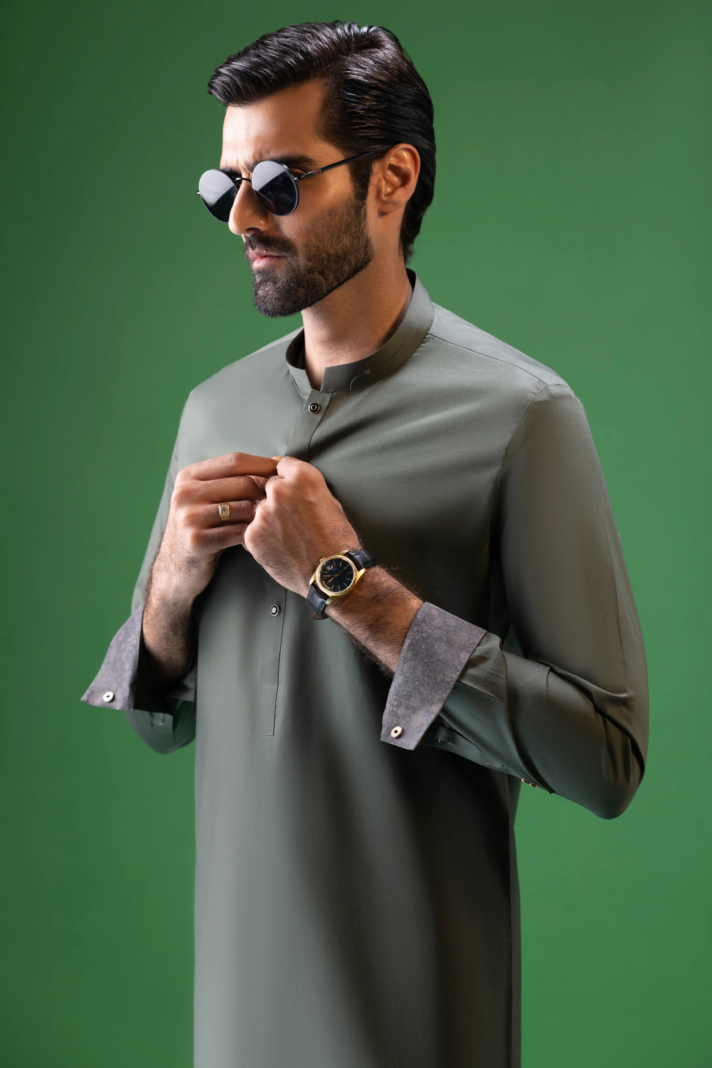 OLIVE COTTON KURTA TROUSERS | CCMKT-S-US-39378-1/3 - ECUADOR - Image 2