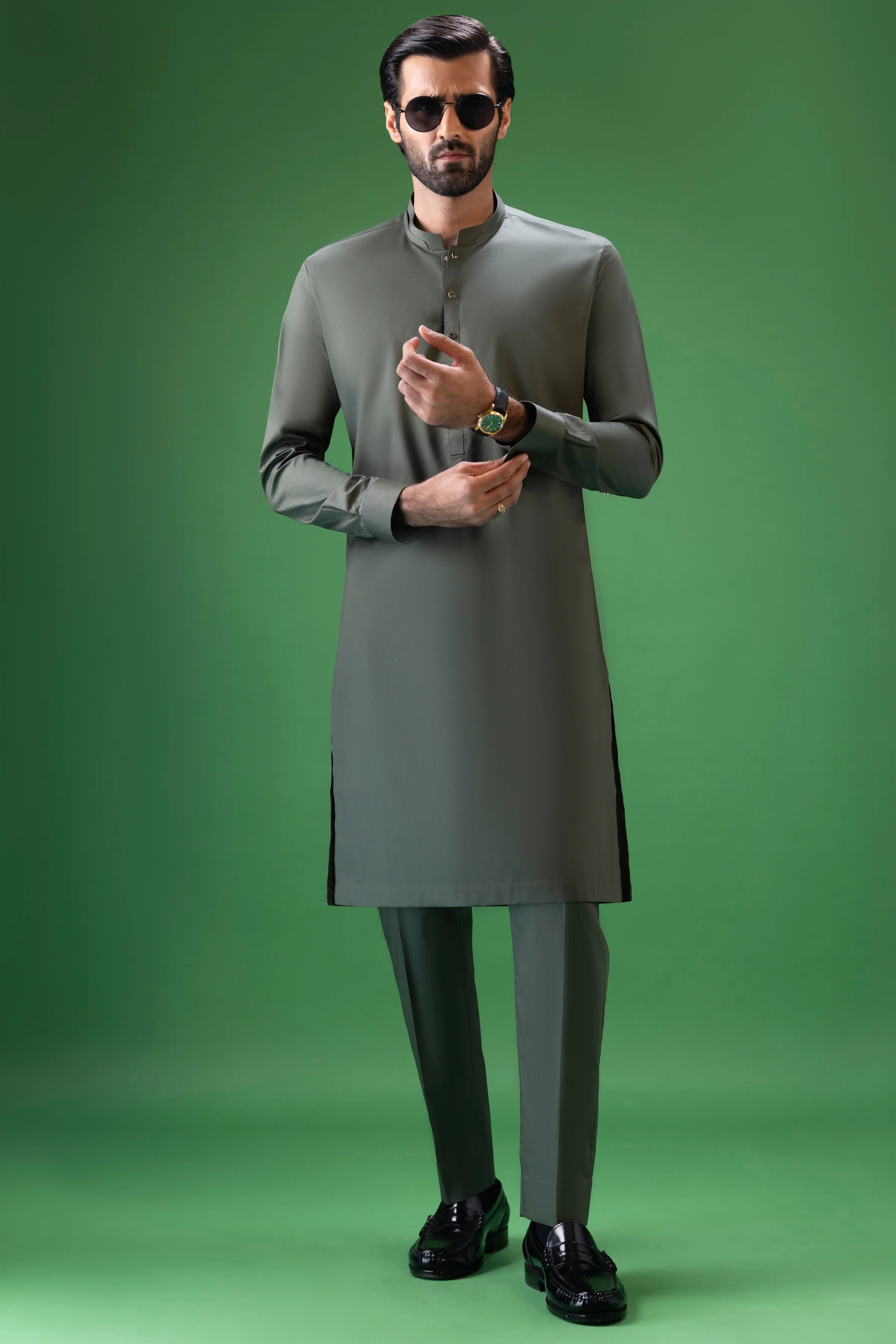 OLIVE COTTON KURTA TROUSERS | CCMKT-S-US-39378-1/3 - ECUADOR - Image 3