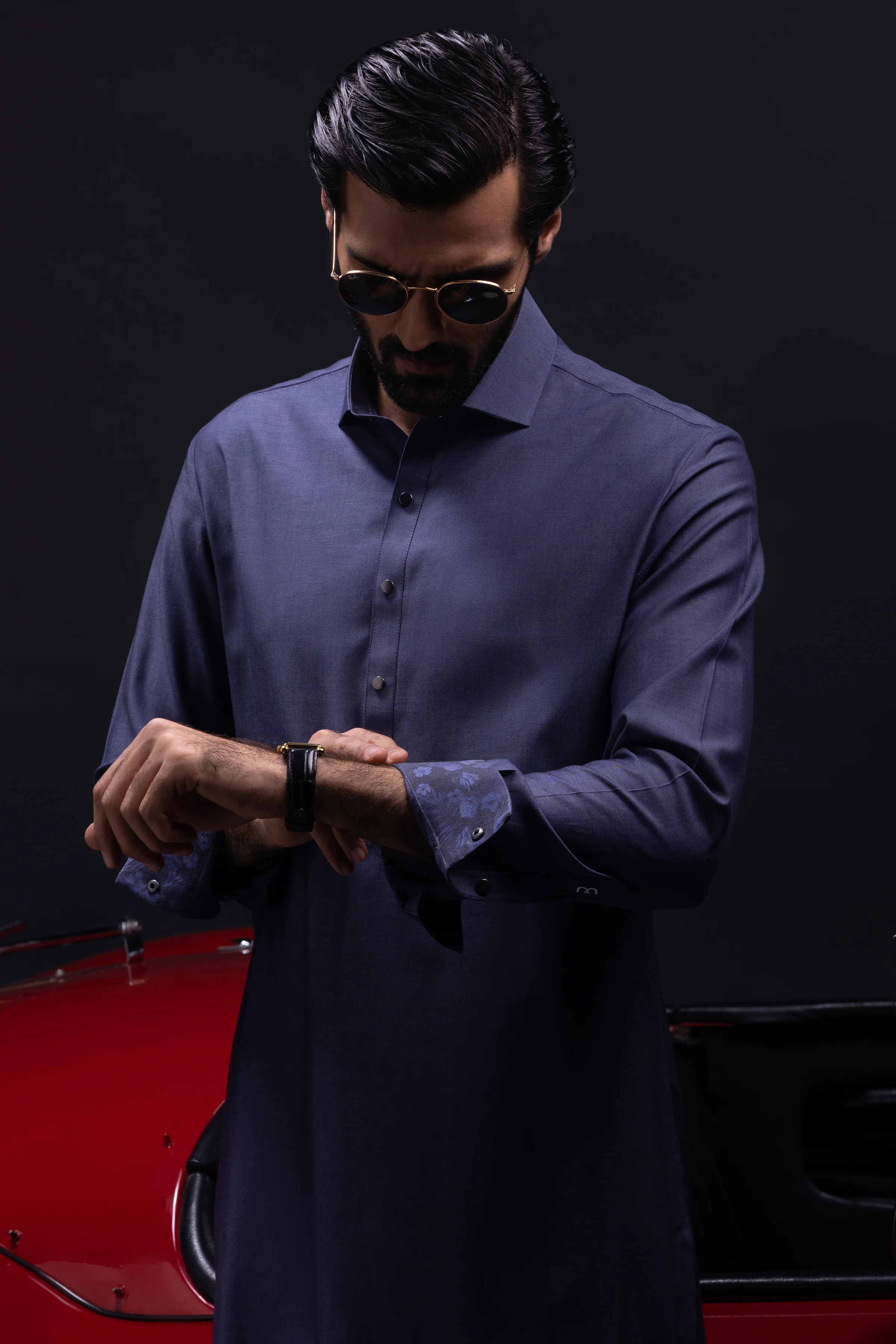 STONE BLUE COTTON KURTA TROUSERS | CCMKT-S-US-39379-2/3 - SHANGHAI - Image 2