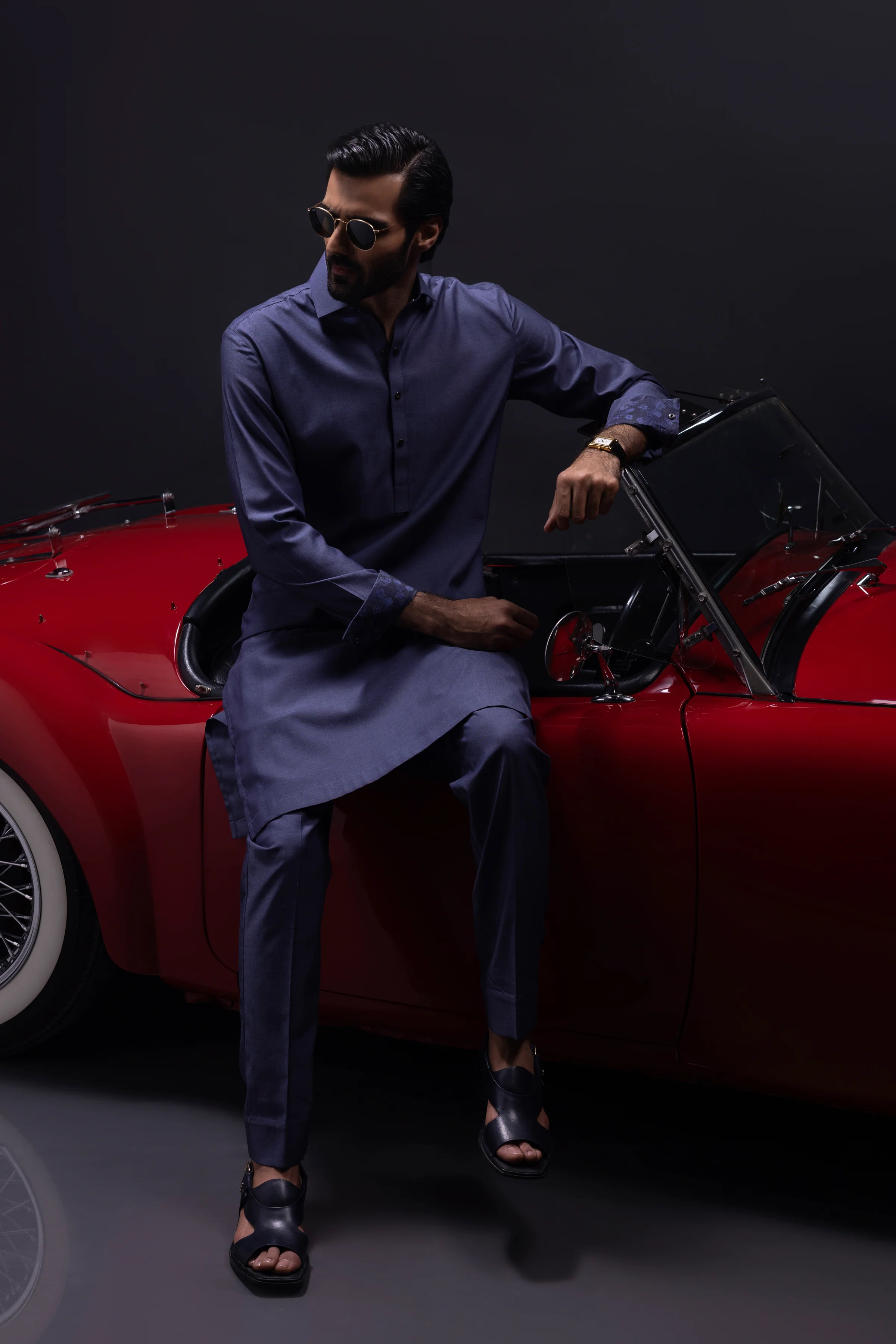 STONE BLUE COTTON KURTA TROUSERS | CCMKT-S-US-39379-2/3 - SHANGHAI - Image 3