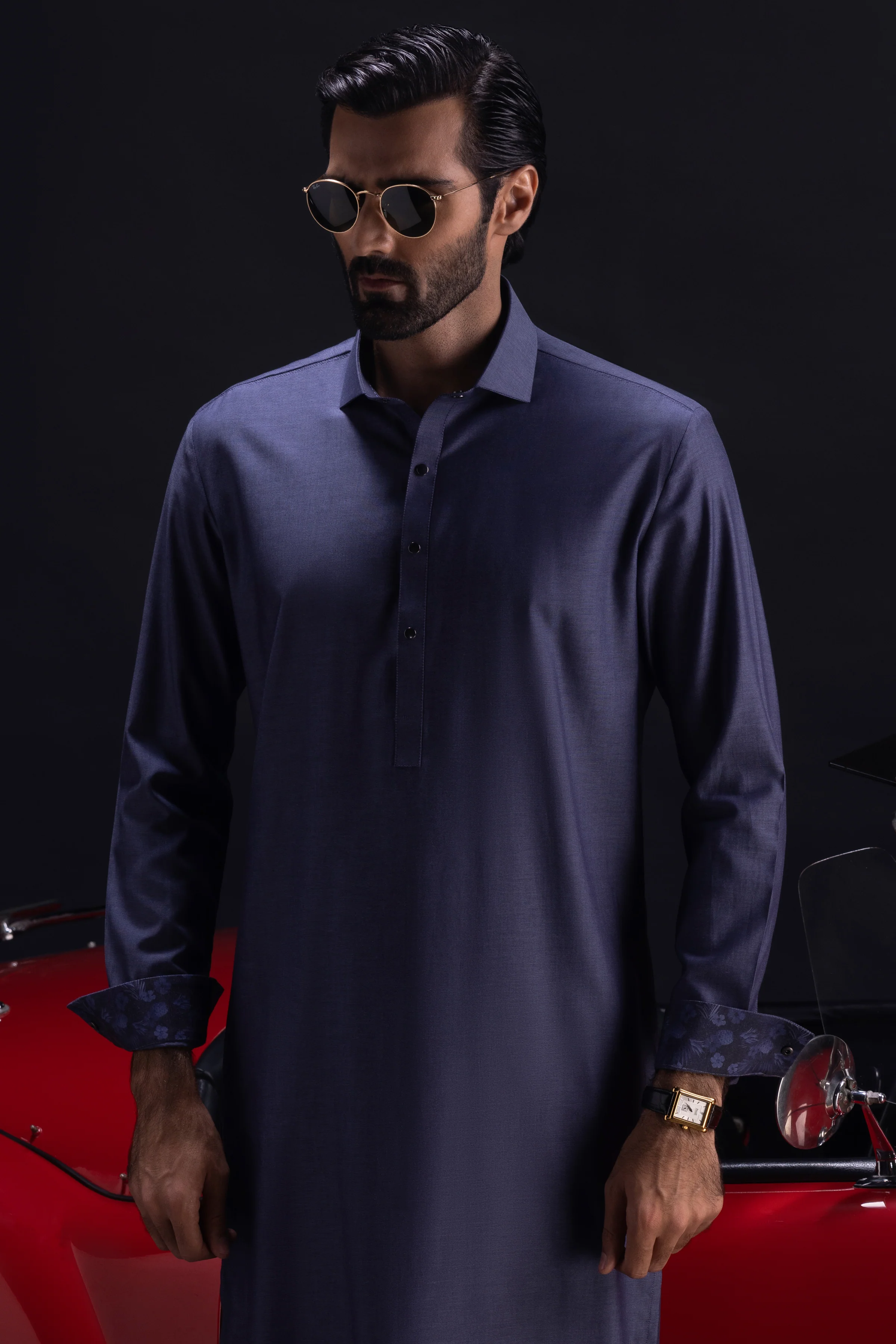 STONE BLUE COTTON KURTA TROUSERS | CCMKT-S-US-39379-2/3 - SHANGHAI - Image 4