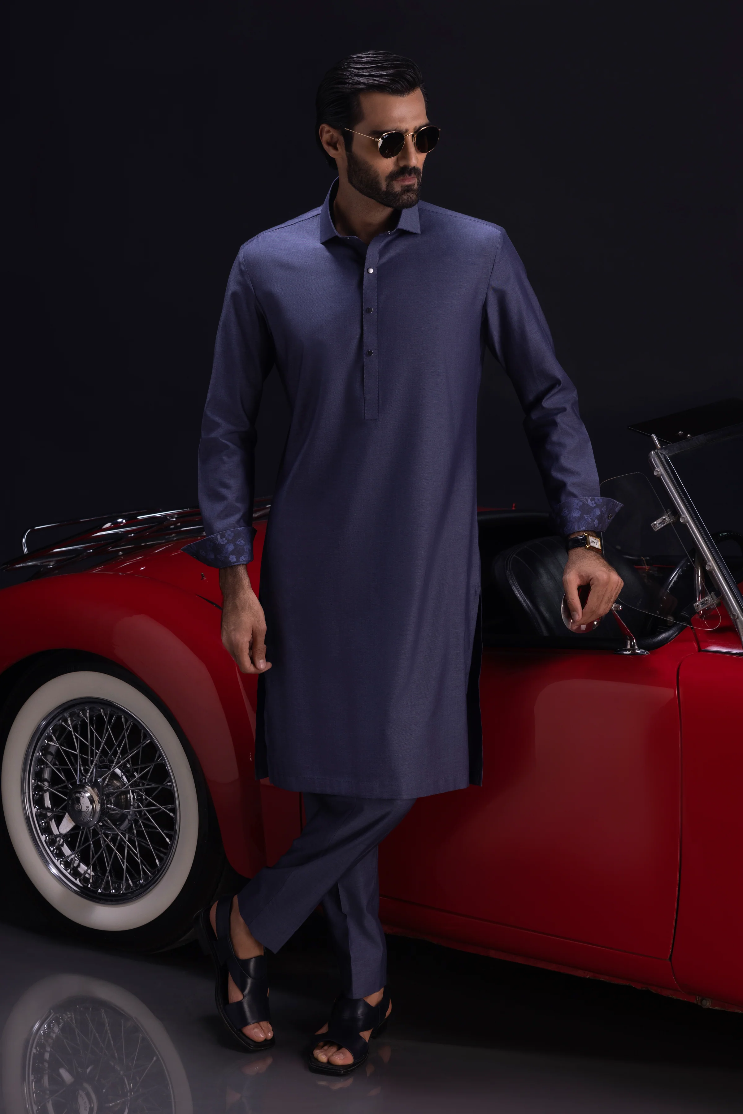 STONE BLUE COTTON KURTA TROUSERS | CCMKT-S-US-39379-2/3 - SHANGHAI - Image 6