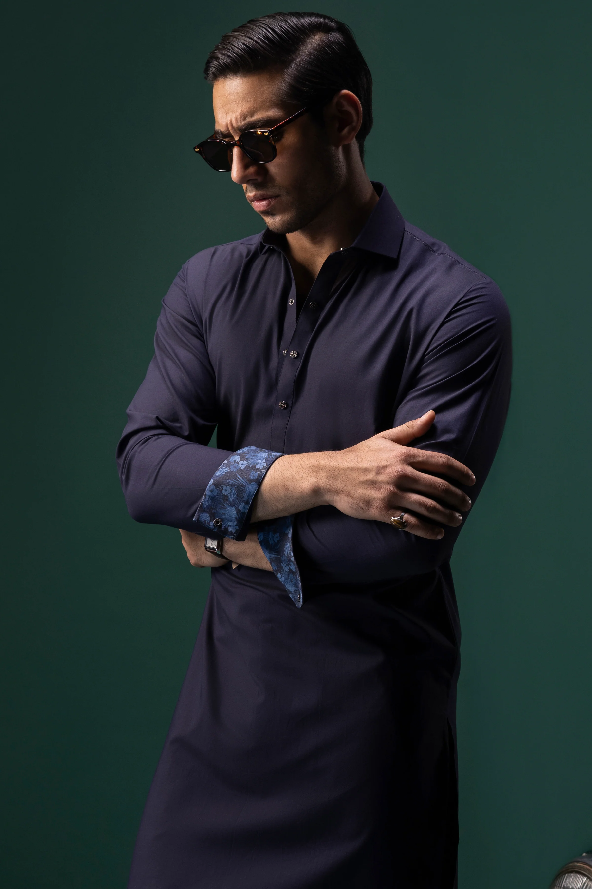 NAVY COTTON KURTA TROUSERS | CCMKT-S-US-39379-3/3 - SHANGHAI - Image 2