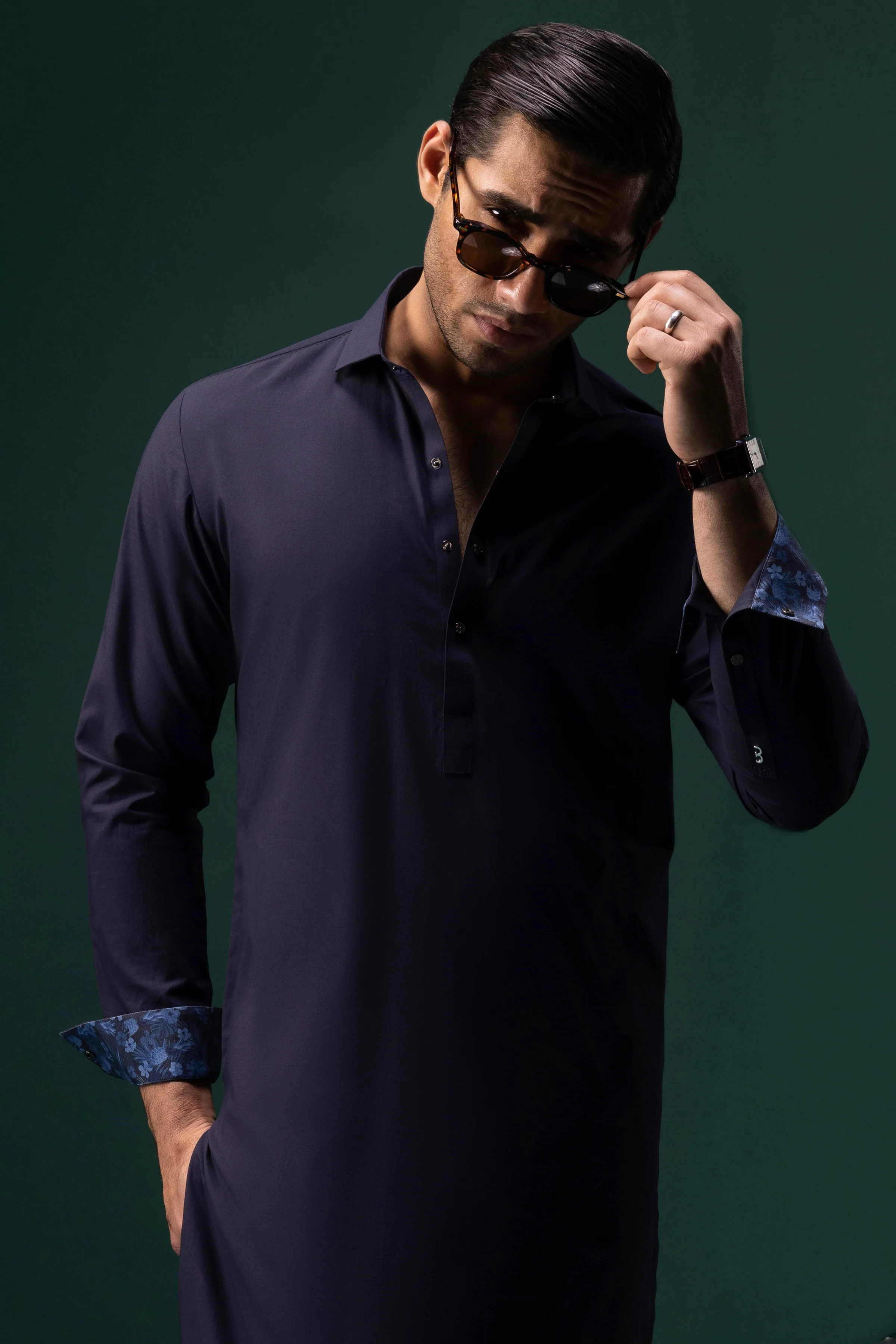 NAVY COTTON KURTA TROUSERS | CCMKT-S-US-39379-3/3 - SHANGHAI - Image 5