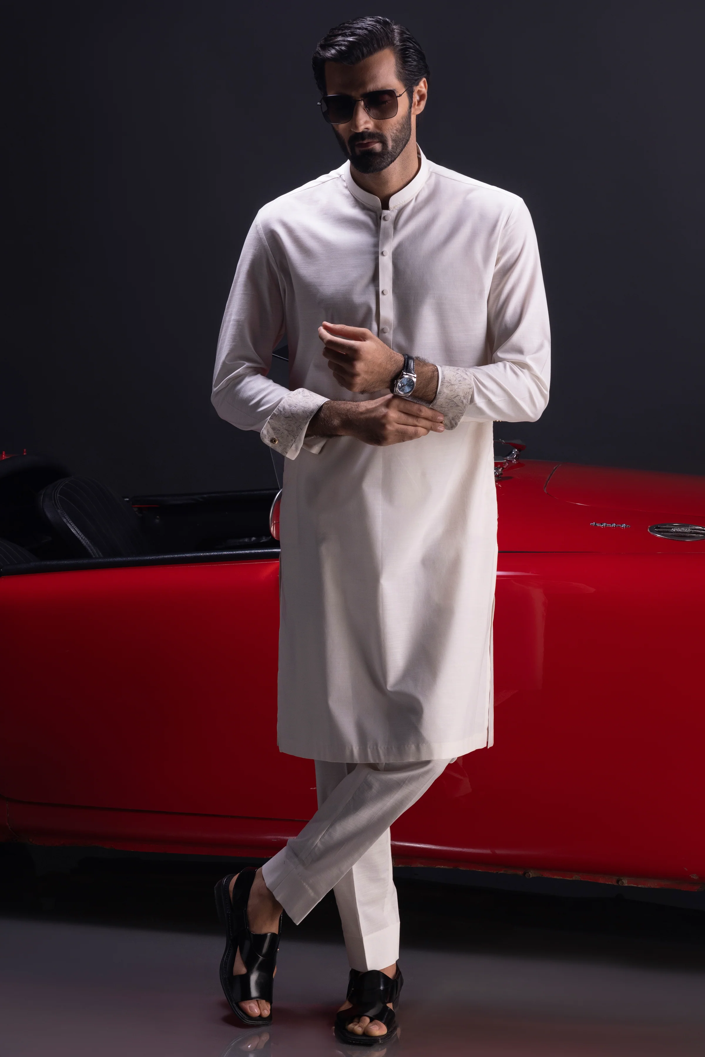 BEIGE COTTON KURTA TROUSERS | CCMKT-S-US-39380-1/4 - SERBIA - Image 3