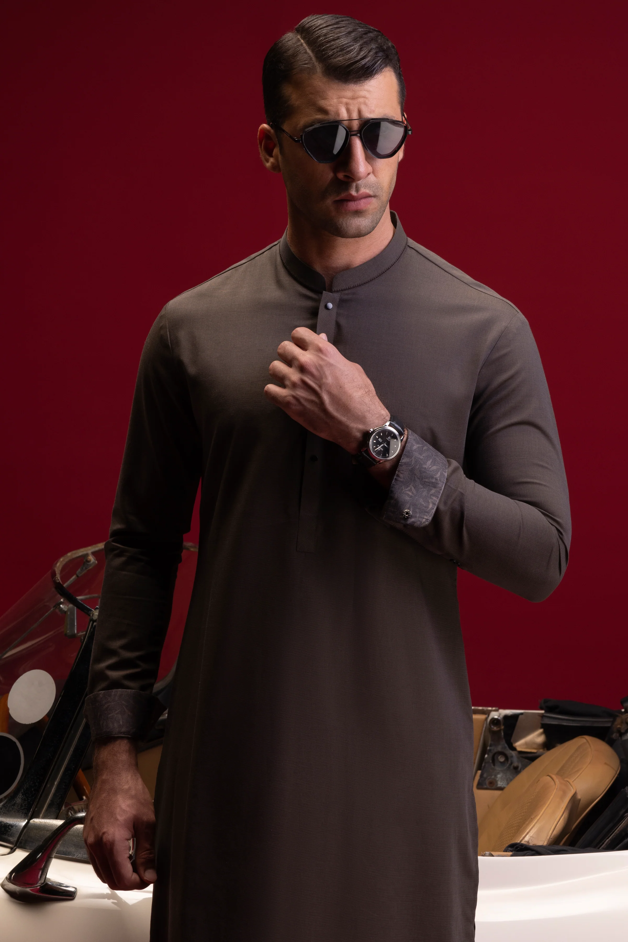 WOOD BROWN COTTON KURTA TROUSERS | CCMKT-S-US-39385-3/3 - PISA - Image 5