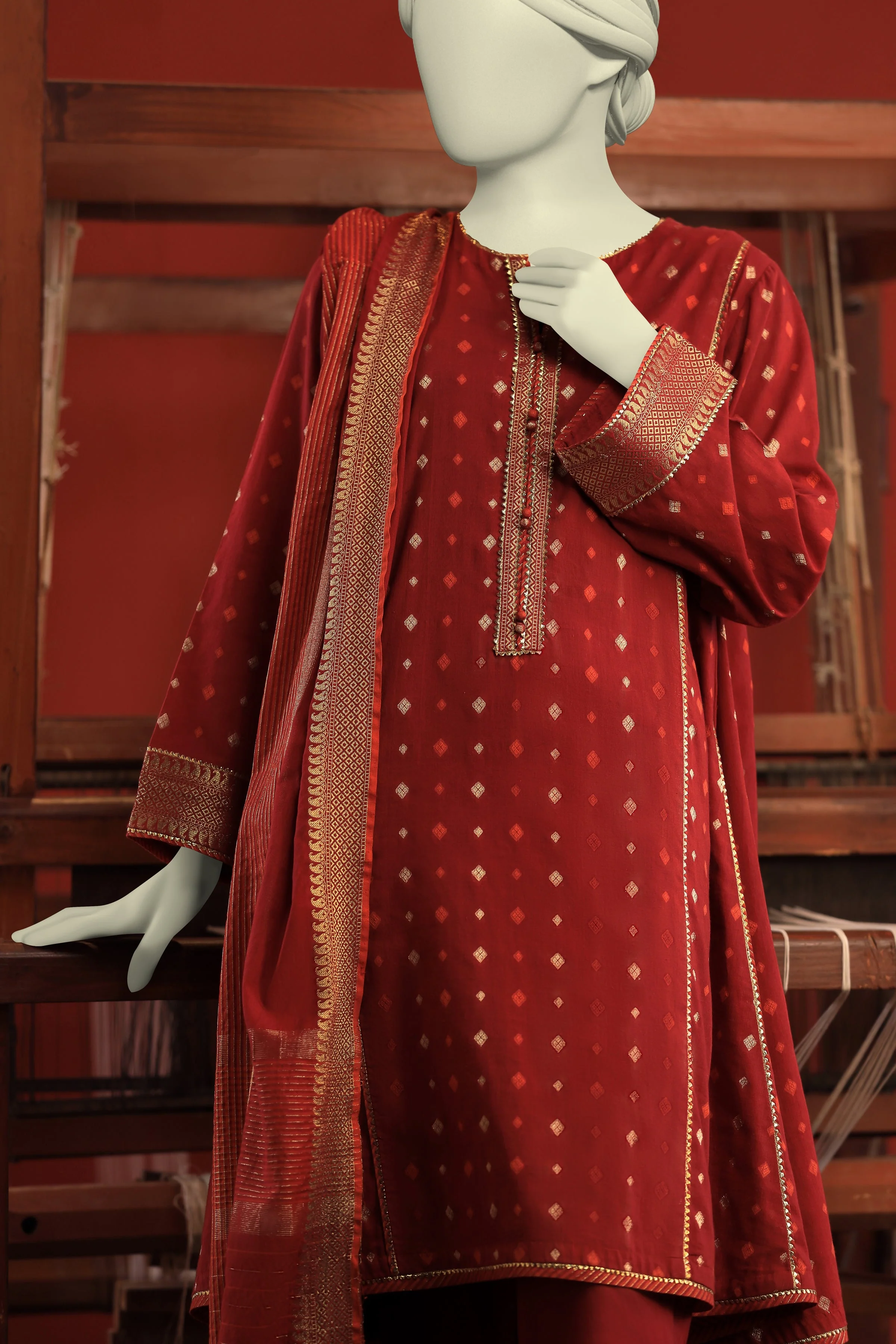 MAROON JACQUARD KURTI | CCW-1PS-S-US-22-201 KINGRI-01 - Image 3