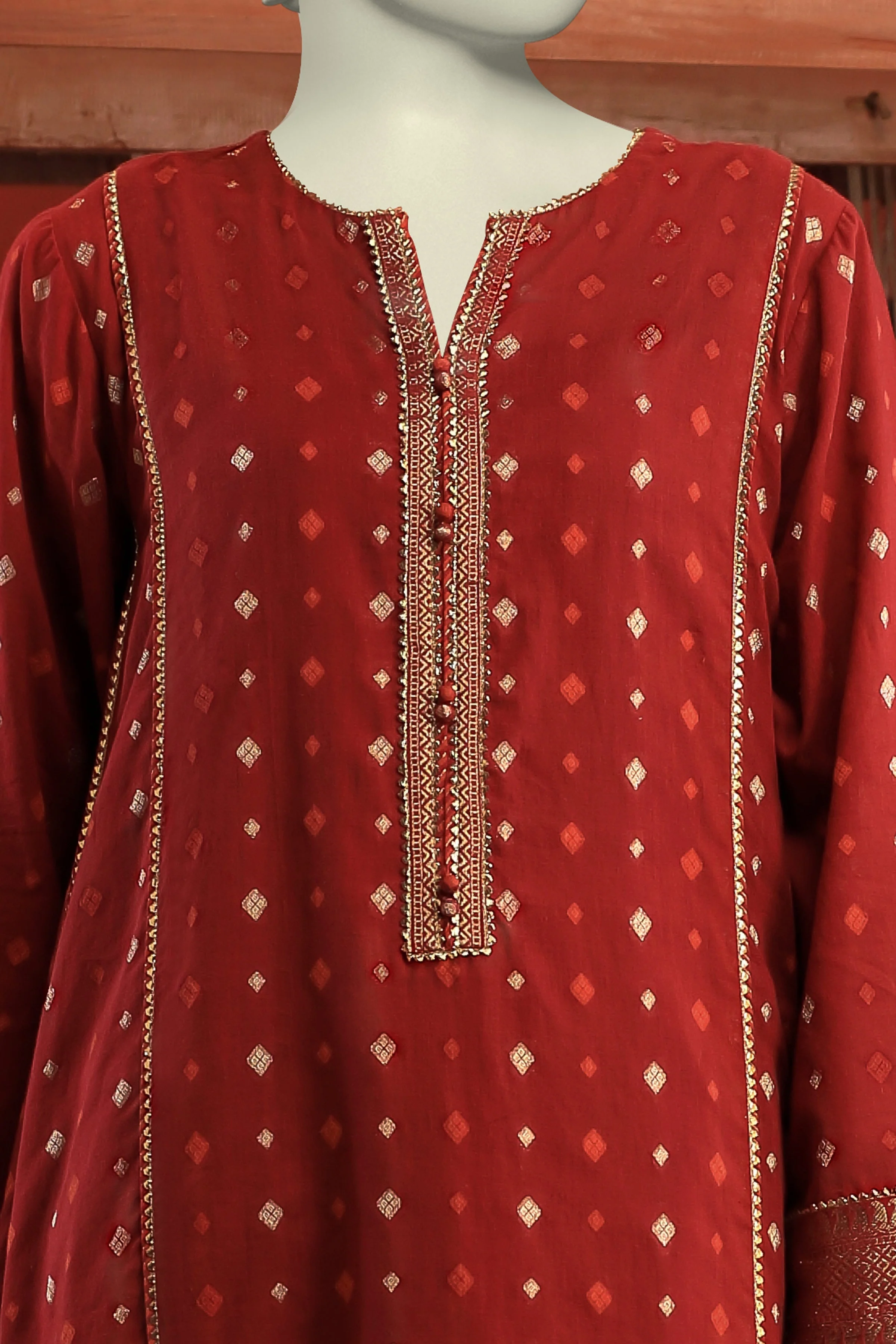 MAROON JACQUARD KURTI | CCW-1PS-S-US-22-201 KINGRI-01 - Image 5