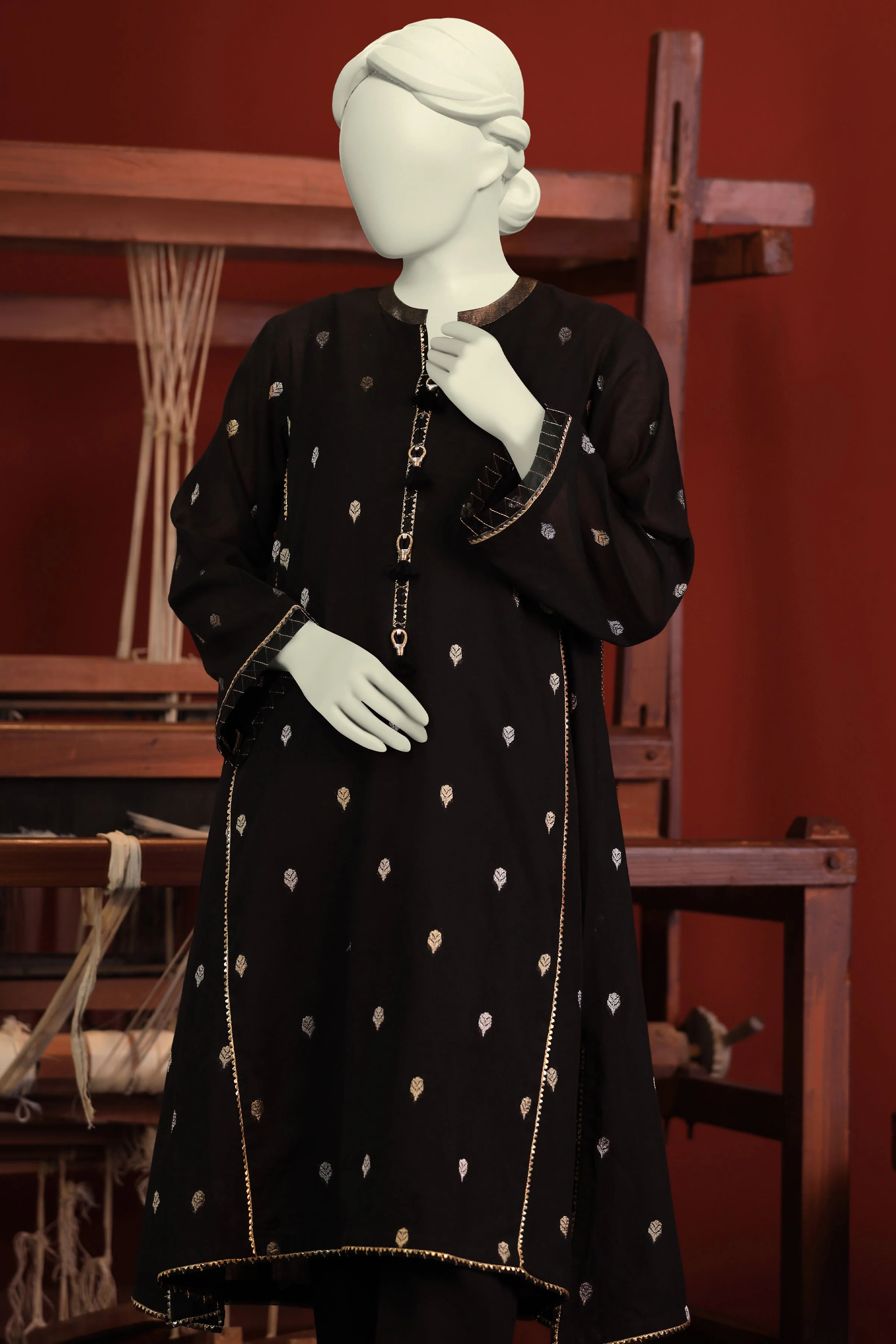 BLACK JACQUARD KURTI | CCW-1PS-S-US-22-202 ANAAR BOOTI-01 - Image 3