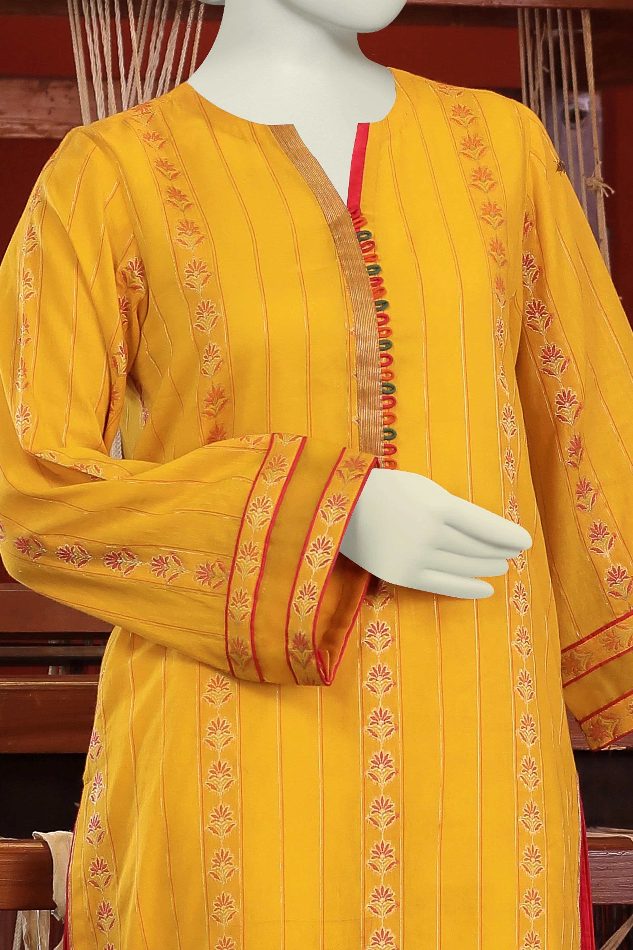 YELLOW JACQUARD KURTI | CCW-1PS-S-US-22-203 MUGHAL BOOTI-01 - Image 3