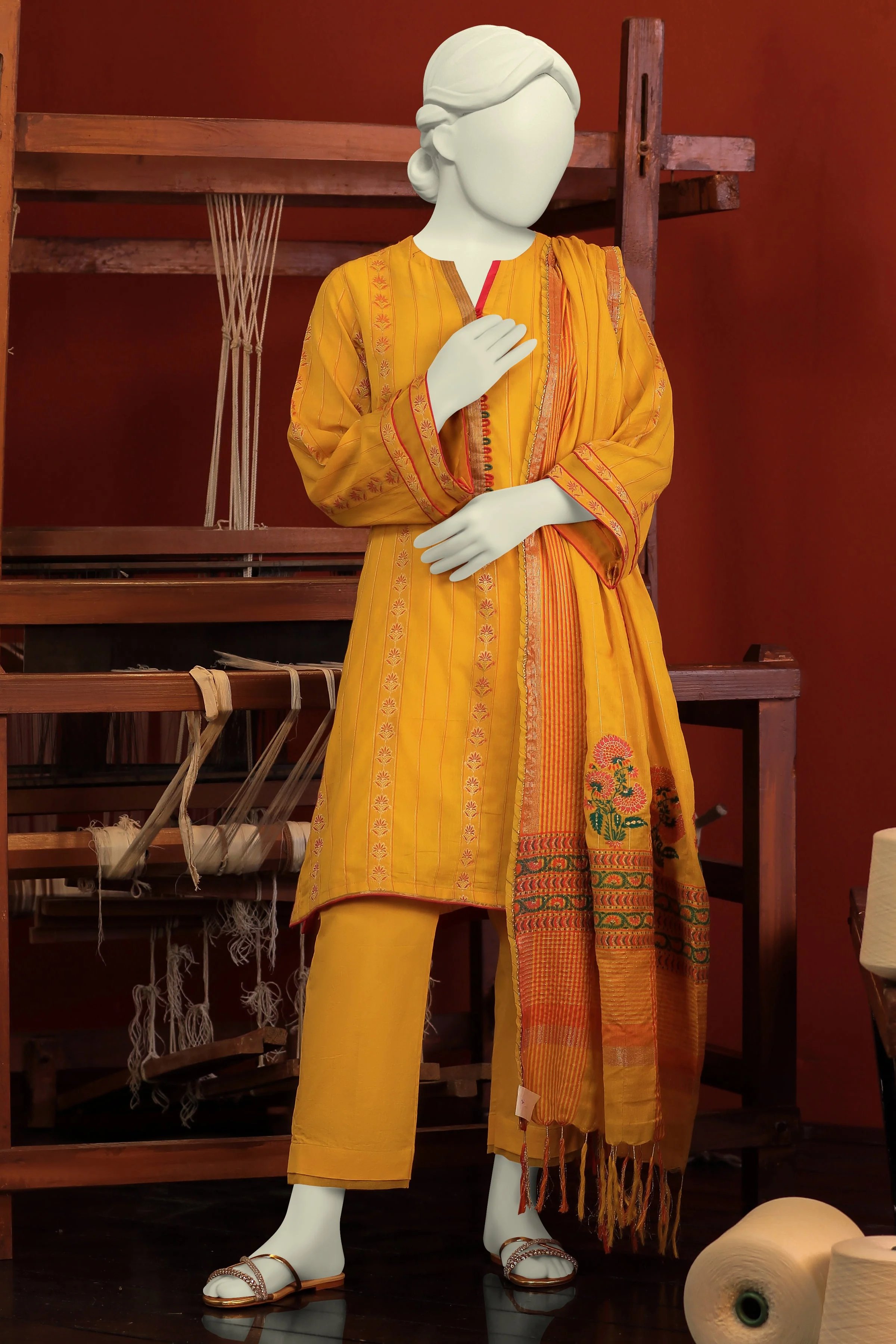 YELLOW JACQUARD KURTI | CCW-1PS-S-US-22-203 MUGHAL BOOTI-01 - Image 4