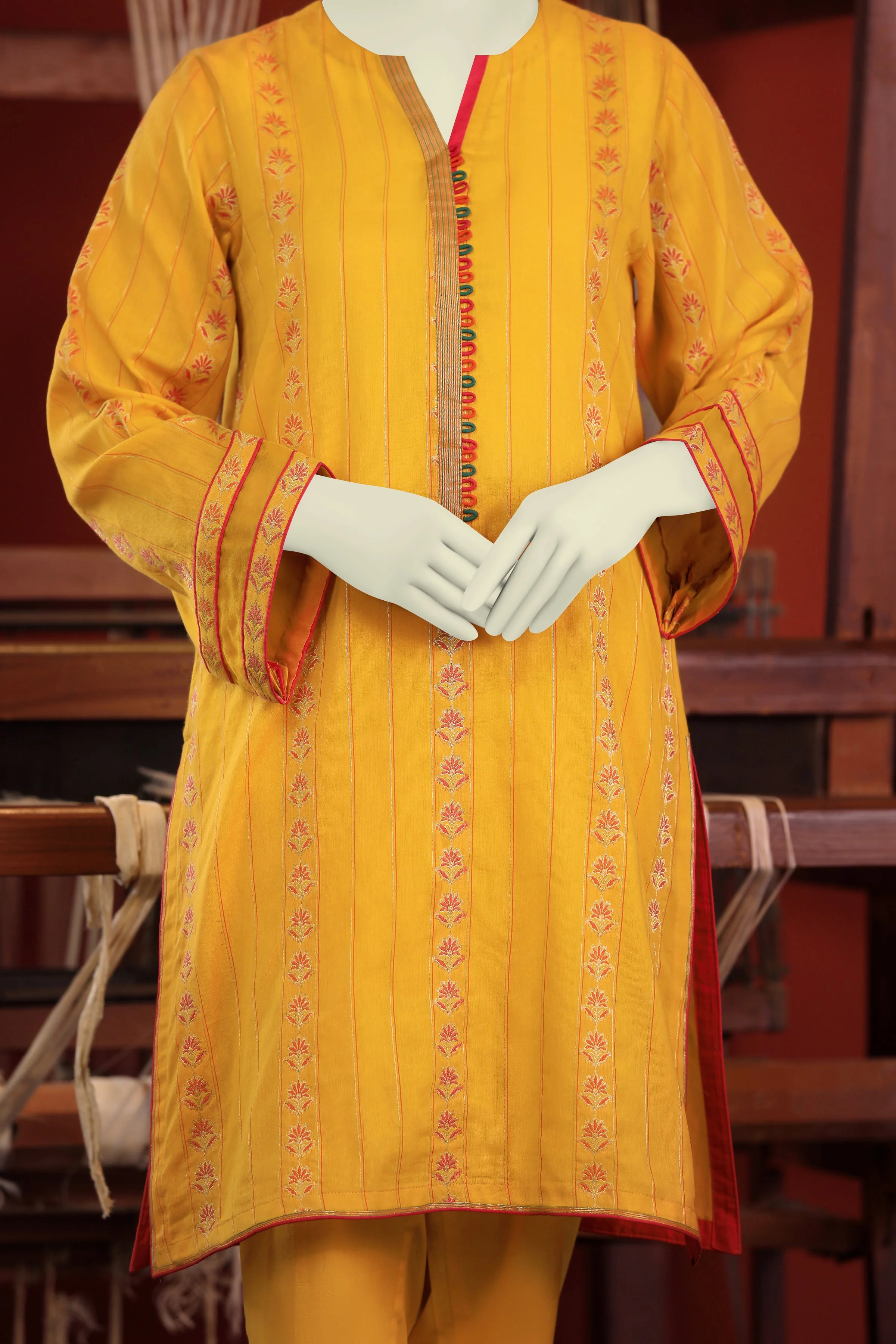 YELLOW JACQUARD KURTI | CCW-1PS-S-US-22-203 MUGHAL BOOTI-01 - Image 5