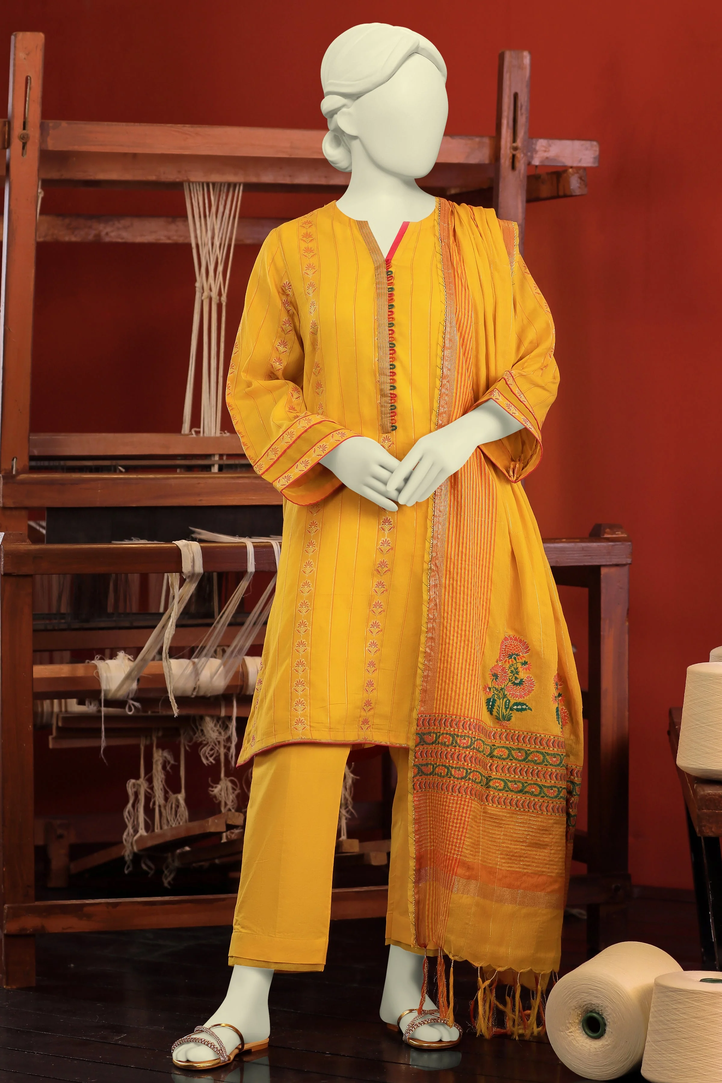 YELLOW JACQUARD KURTI | CCW-1PS-S-US-22-203 MUGHAL BOOTI-01 - Image 6