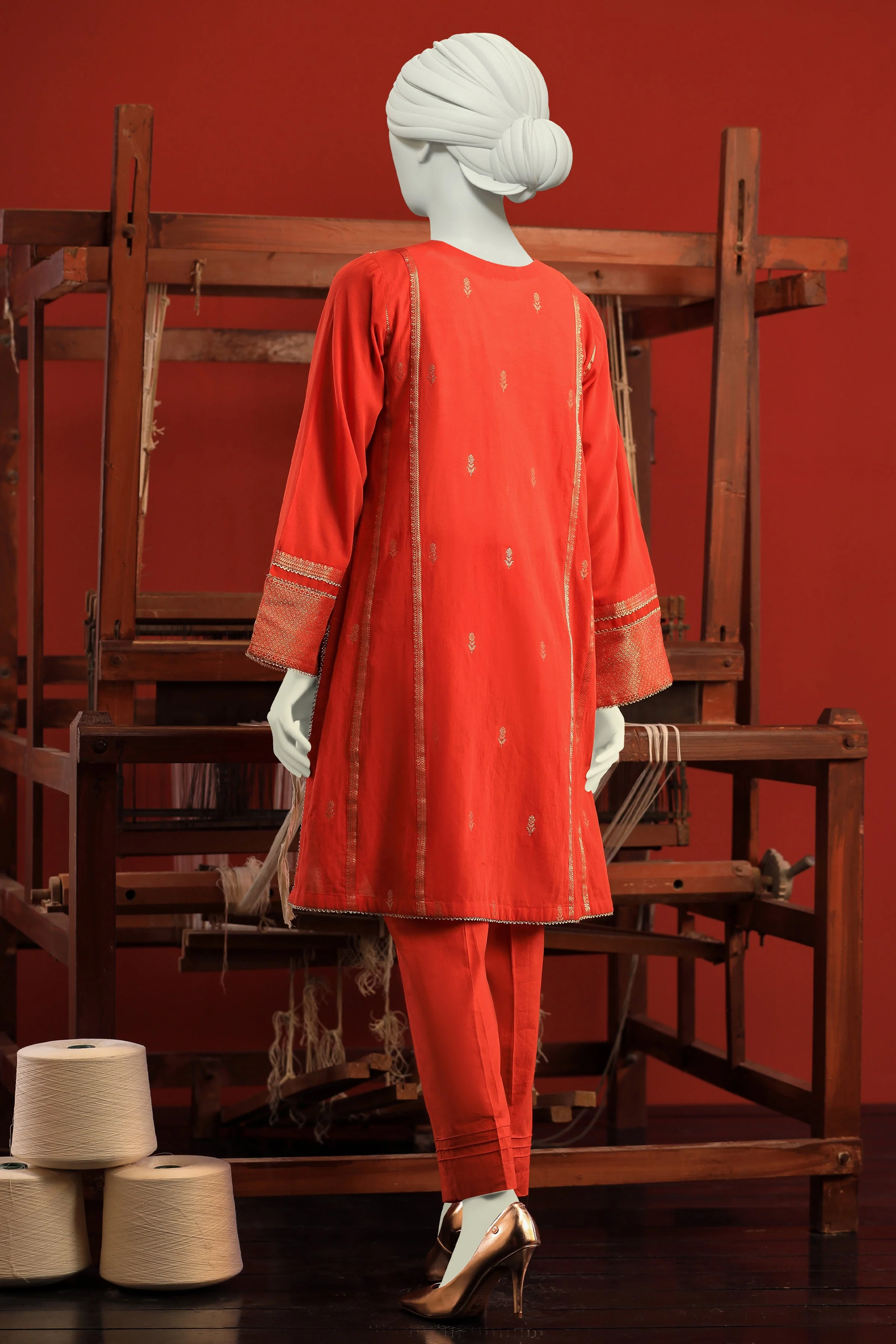 ORANGE JACQUARD KURTI | CCW-1PS-S-US-22-204 PANN BOOTI-01 - Image 2