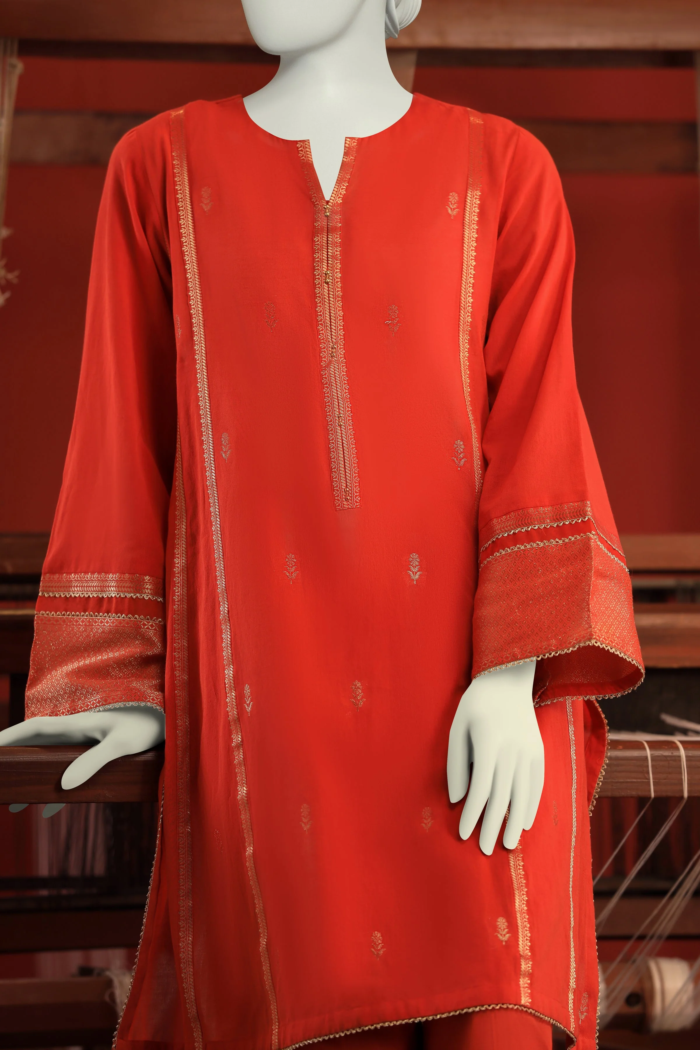 ORANGE JACQUARD KURTI | CCW-1PS-S-US-22-204 PANN BOOTI-01 - Image 3