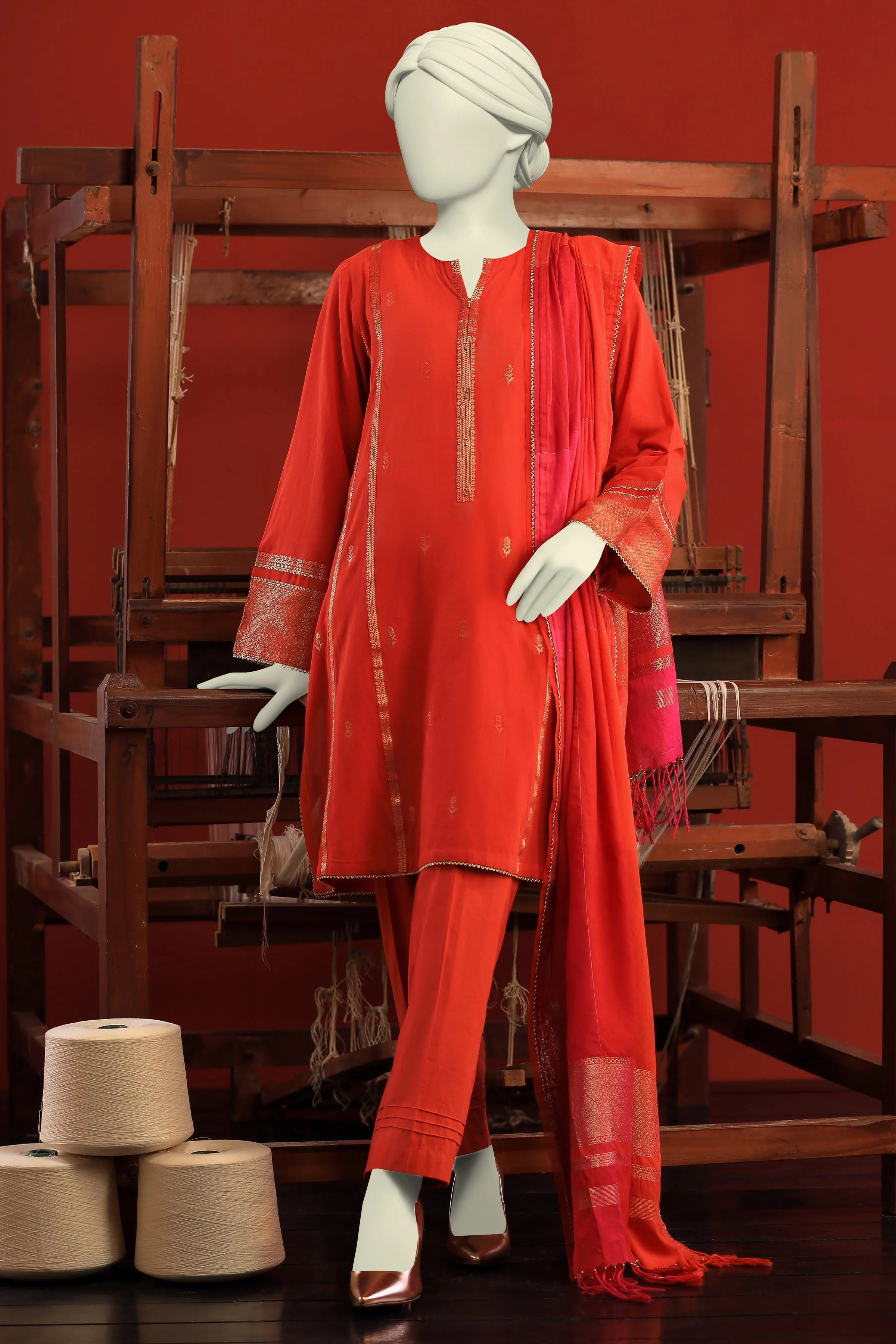 ORANGE JACQUARD KURTI | CCW-1PS-S-US-22-204 PANN BOOTI-01 - Image 4