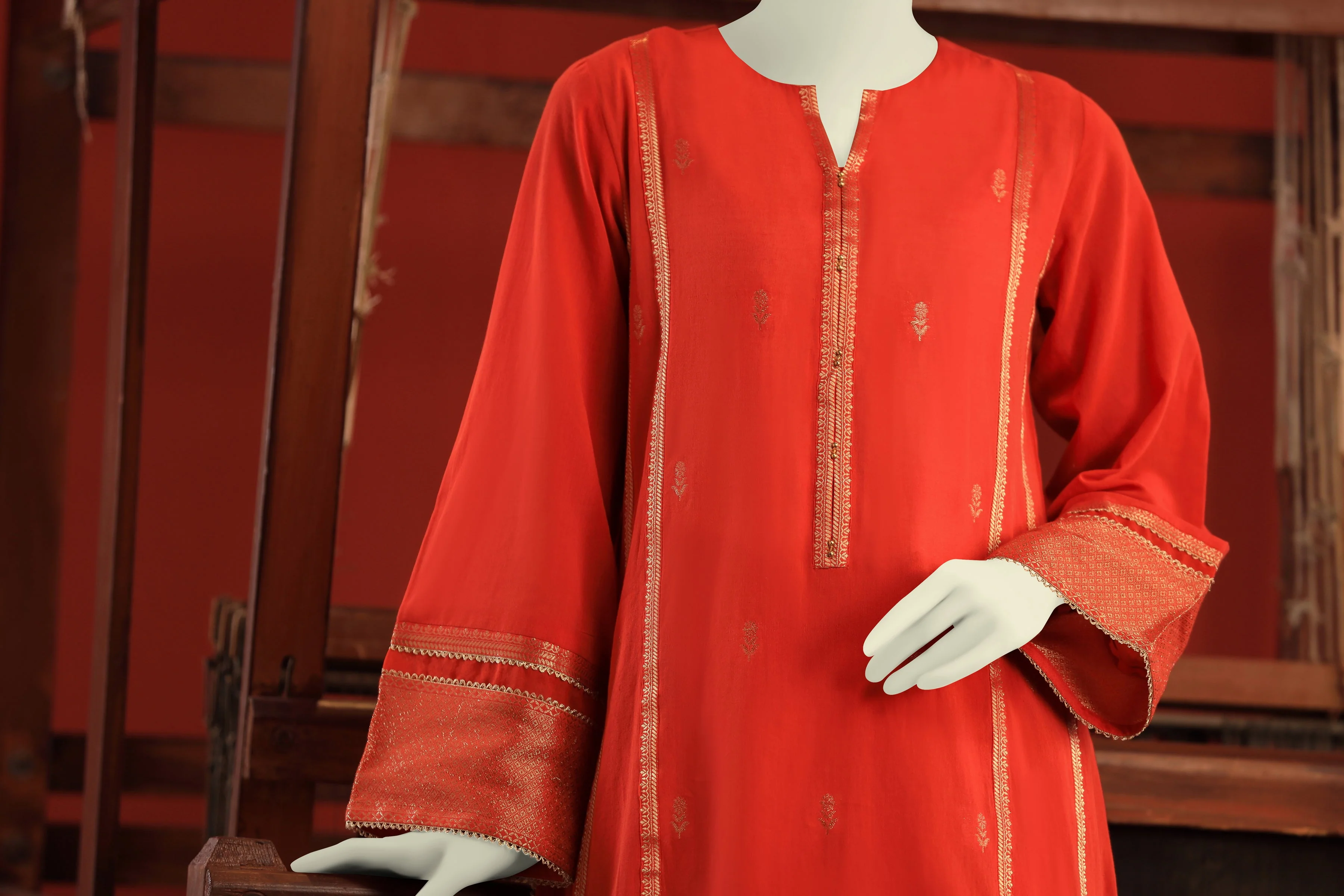ORANGE JACQUARD KURTI | CCW-1PS-S-US-22-204 PANN BOOTI-01 - Image 6