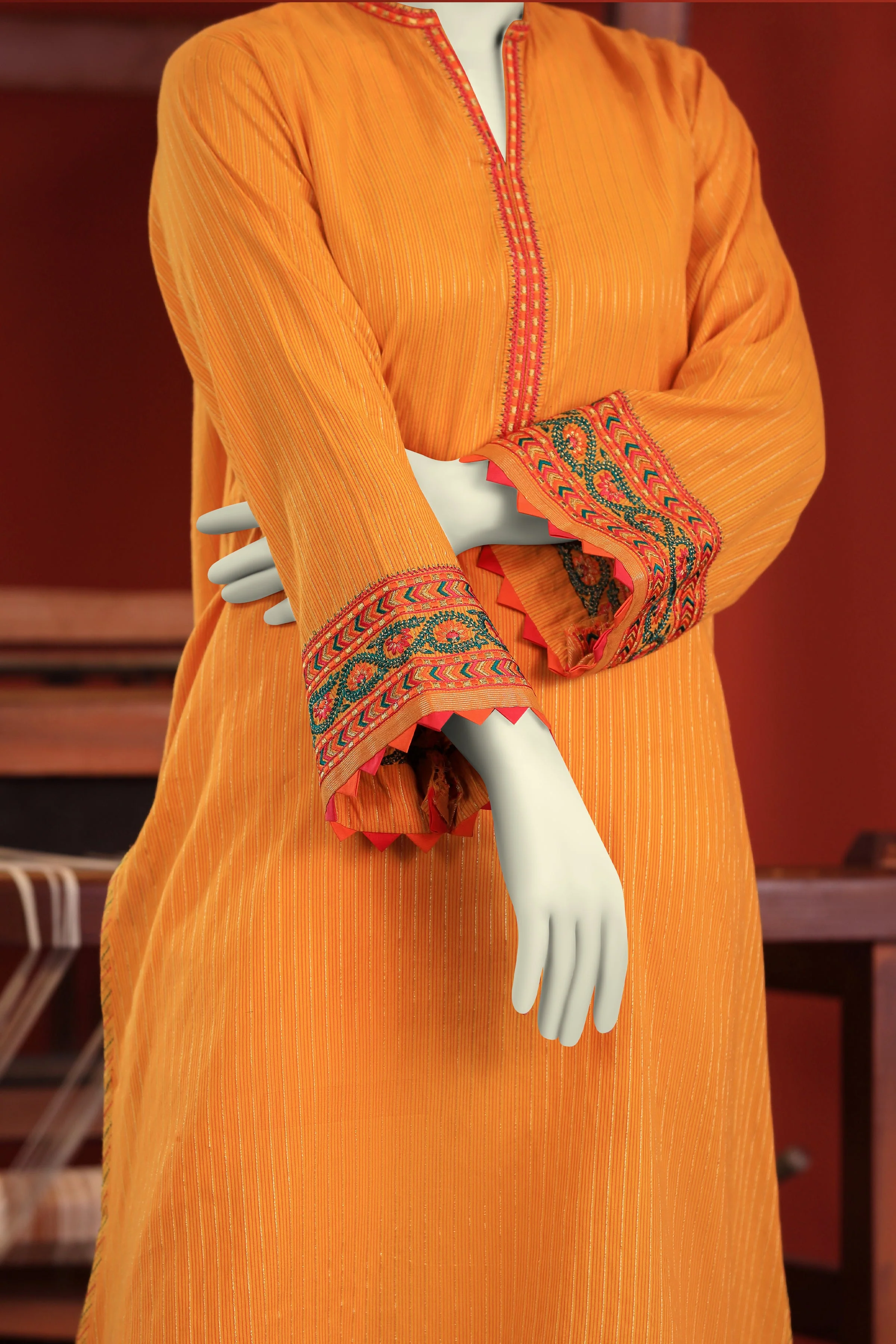 YELLOW JACQUARD KURTI | CCW-1PS-S-US-22-208 MUGHAL BOOTI-02 - Image 3