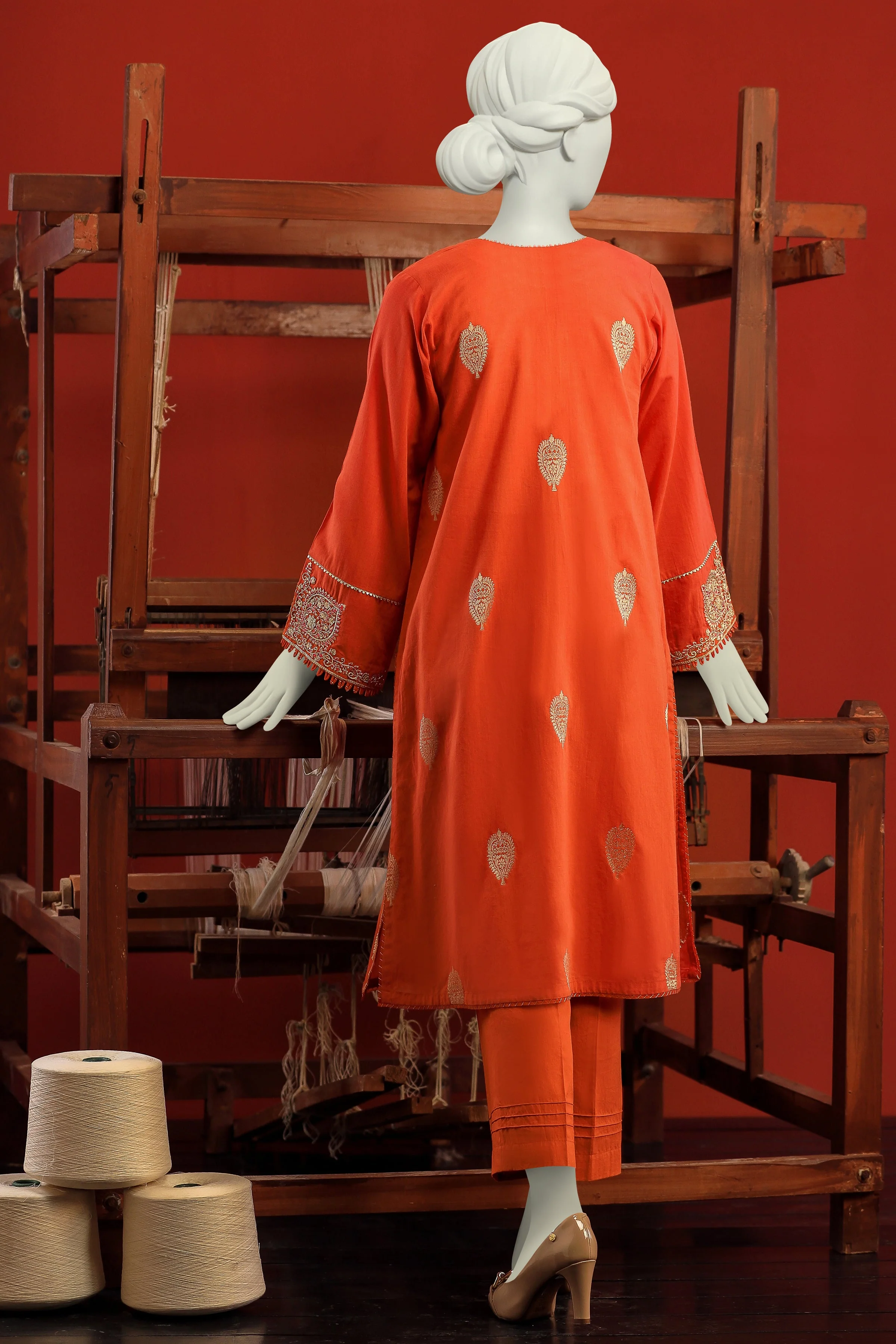 ORANGE JACQUARD KURTI | CCW-1PS-S-US-22-209 PAAN BOOTI-02 - Image 2