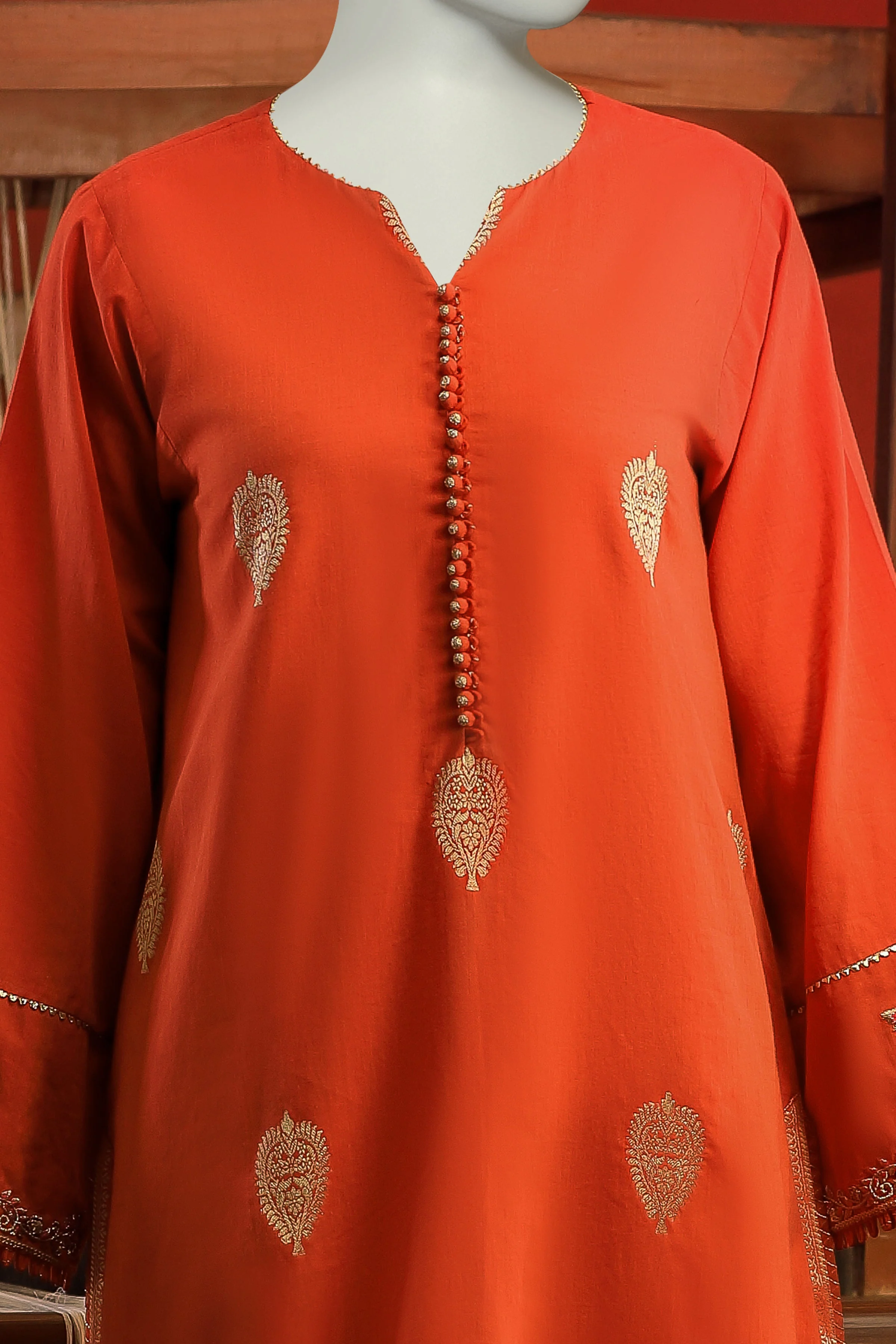 ORANGE JACQUARD KURTI | CCW-1PS-S-US-22-209 PAAN BOOTI-02 - Image 5