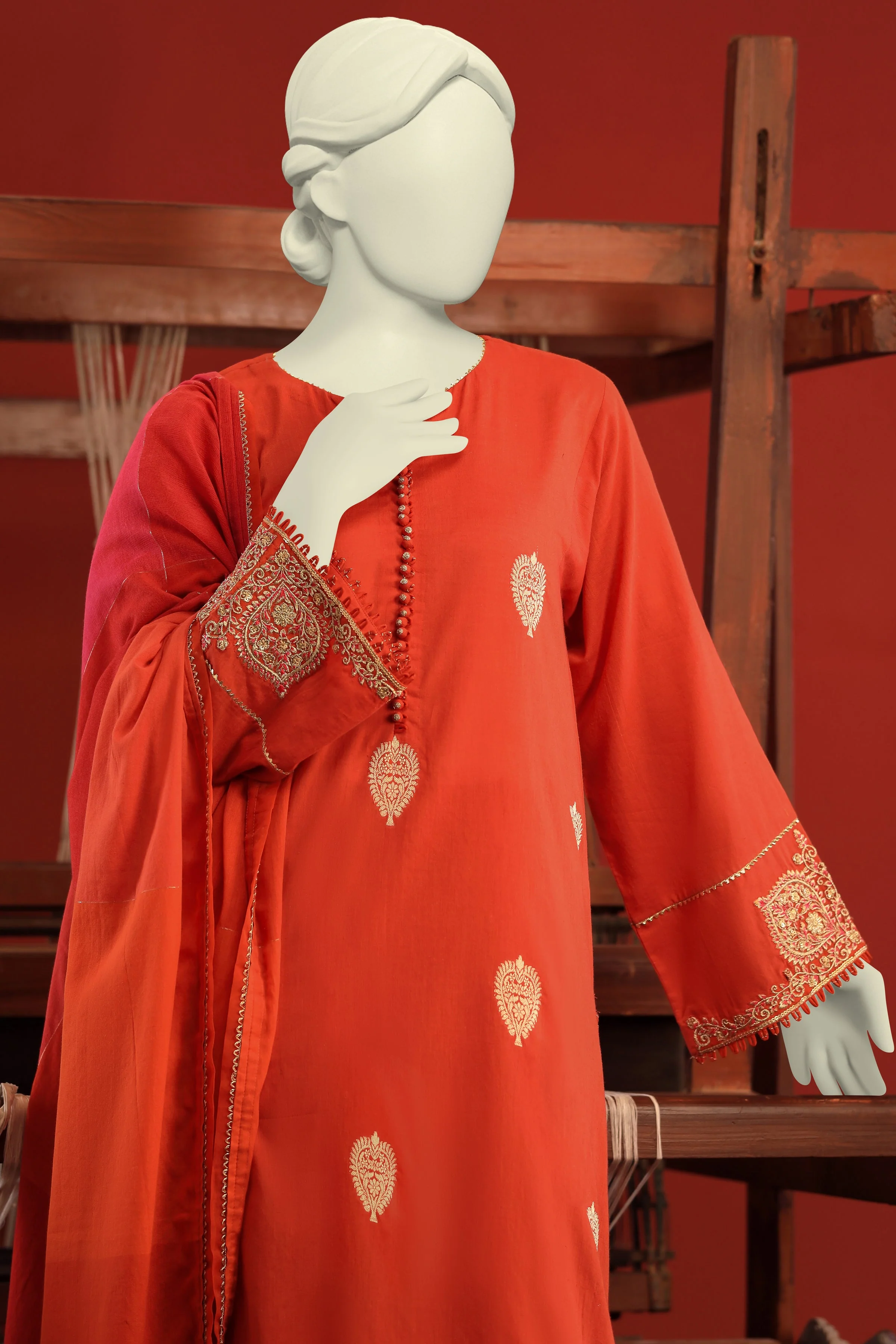 ORANGE JACQUARD KURTI | CCW-1PS-S-US-22-209 PAAN BOOTI-02 - Image 6