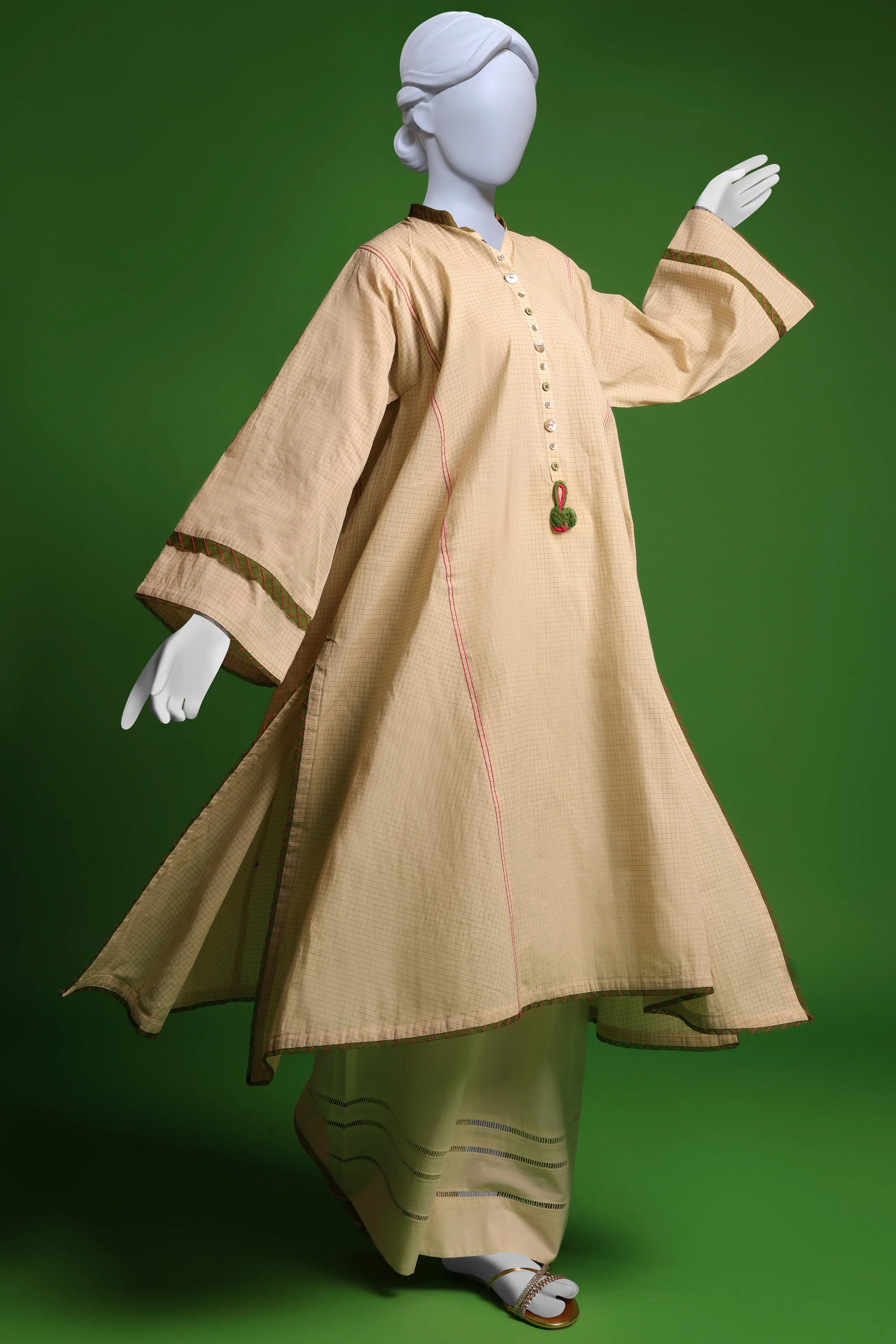 OFF WHITE JACQUARD KURTI | CCW-1PS-S-US-22-3070 CHECKS - Image 3